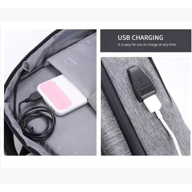תיק גב עסקי AOKING דגם SN86162, שקע טעינת USB מובנה לטעינת טלפון נייד תוך כדי נסיעה