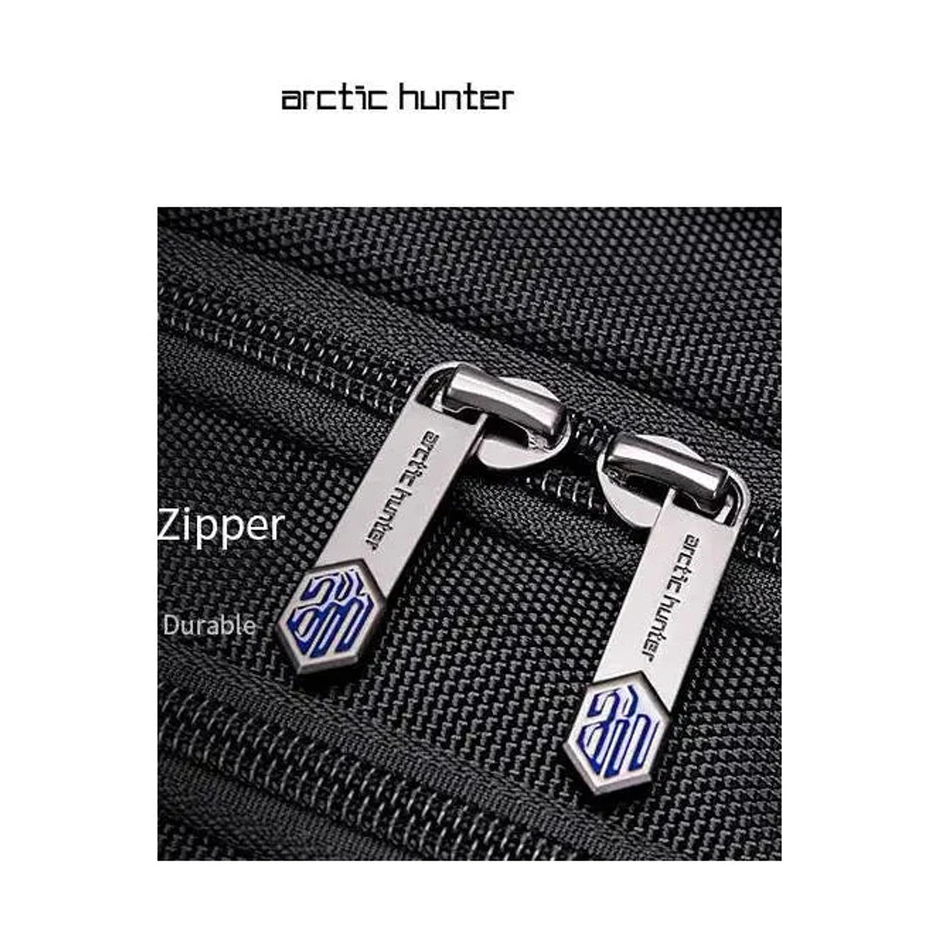 תקריב רוכסני Arctic Hunter עמידים של תיק הגב העסקי B00492, רוכסנים חזקים ולוגו מותג