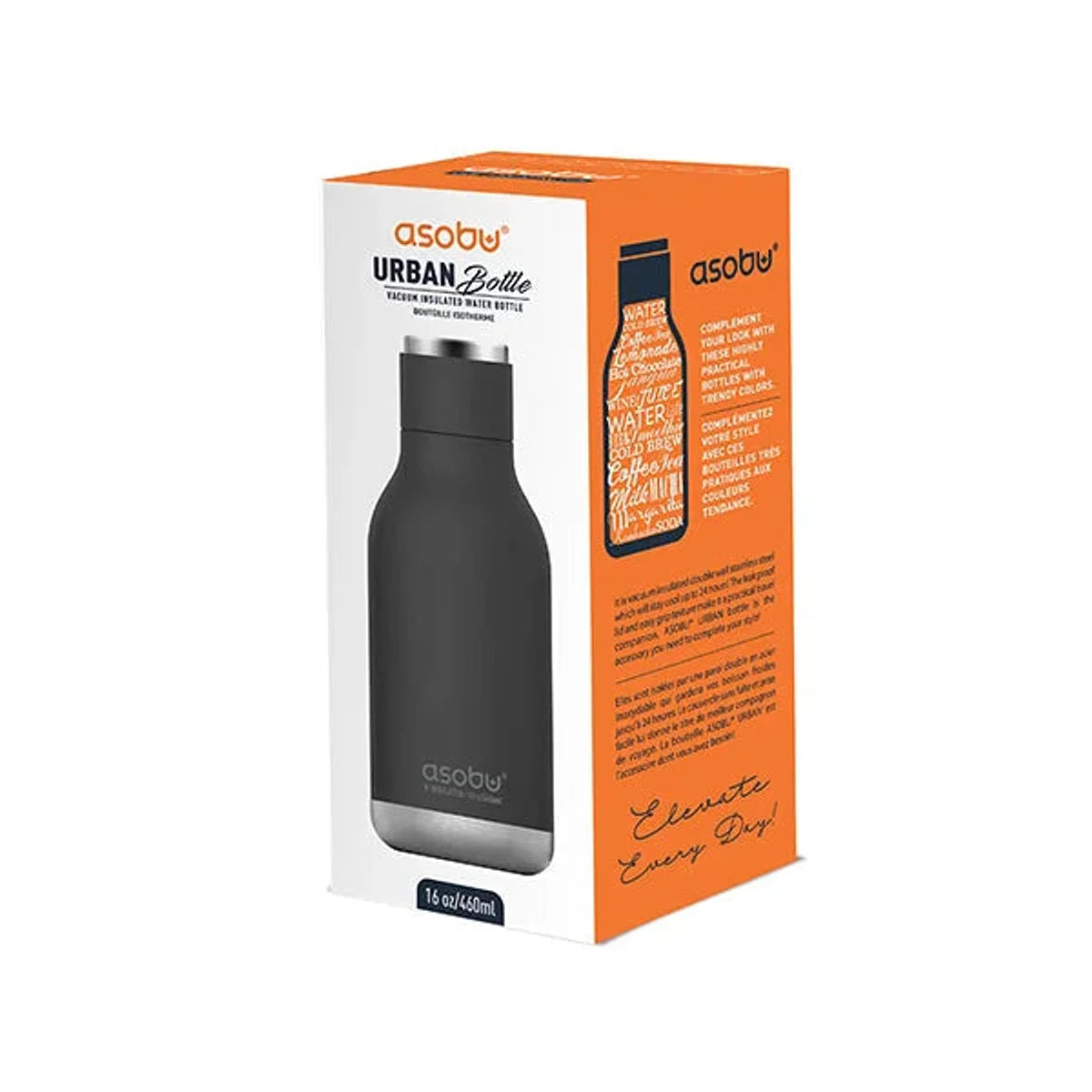 אריזת בקבוק תרמי ASOBU Urban 460 מ"ל, בידוד ואקום כפול מנירוסטה 18/8, ללא BPA, אחריות שנה