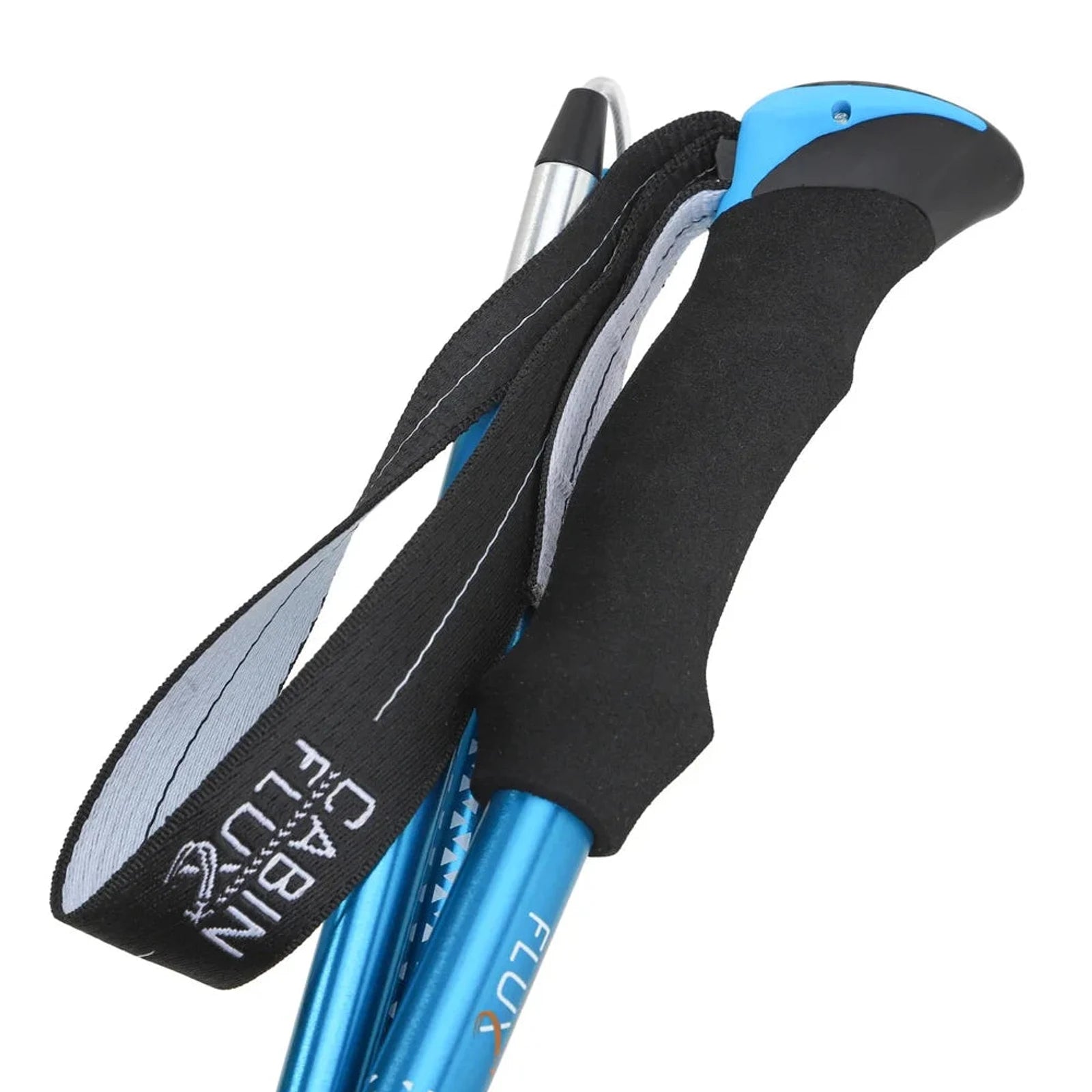closeup ידית EVA ורצועת יד של מקל הליכה נורדית CABIN FLUX Mont Blanc כחול, אחיזה בטוחה