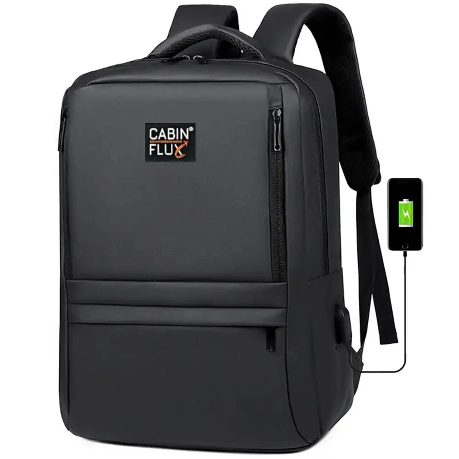 תיק גב קלאסי CABIN FLUX Ranger ללפטופ 15.6 אינץ בצבע שחור, עם שקע USB לטעינה וסמל המותג