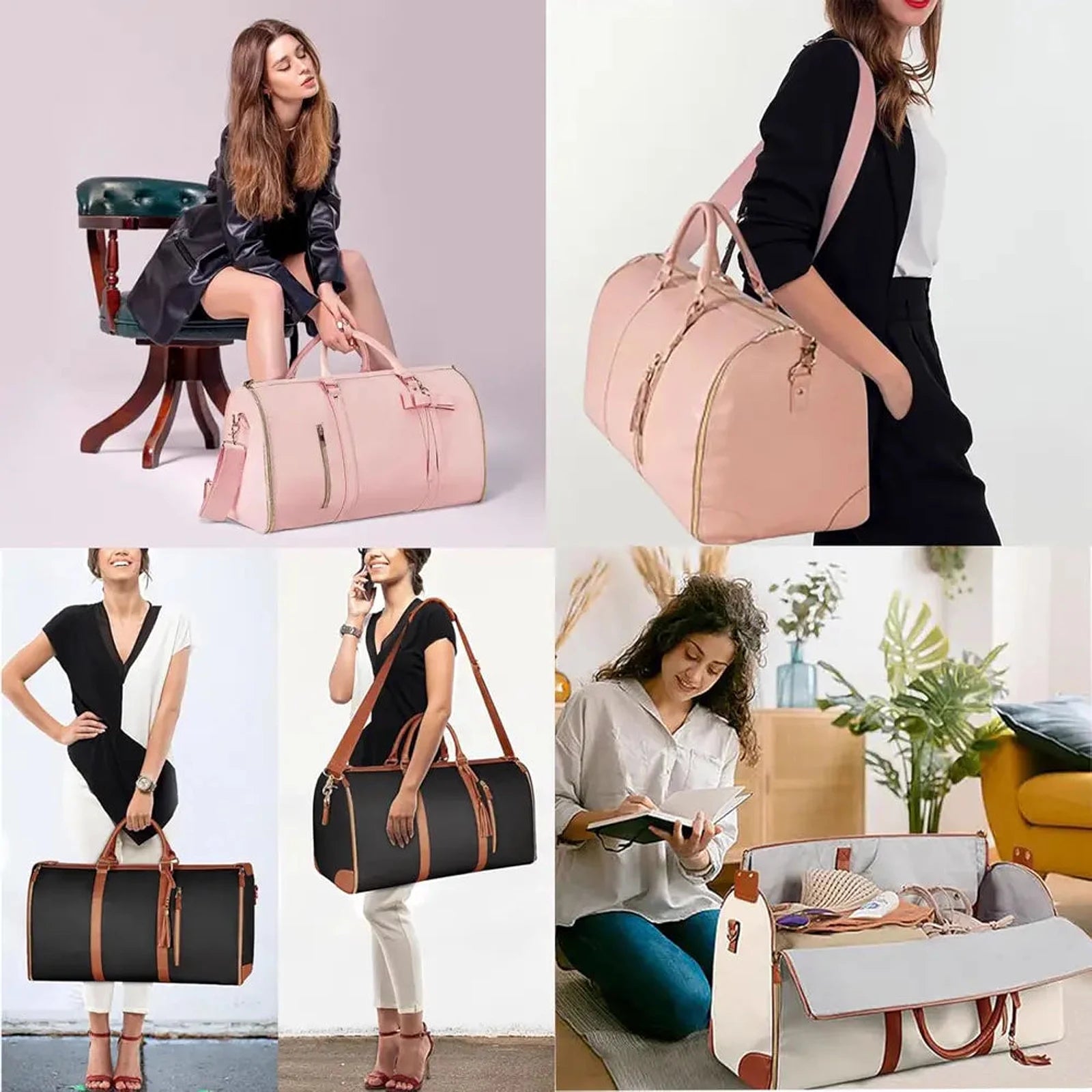 תיק נסיעות מתקפל COMFORT MAGIC BAG 40 ליטר בשני צבעים ורוד ושחור עם רצועת כתף לנשיאה נוחה בסגנון אלגנטי