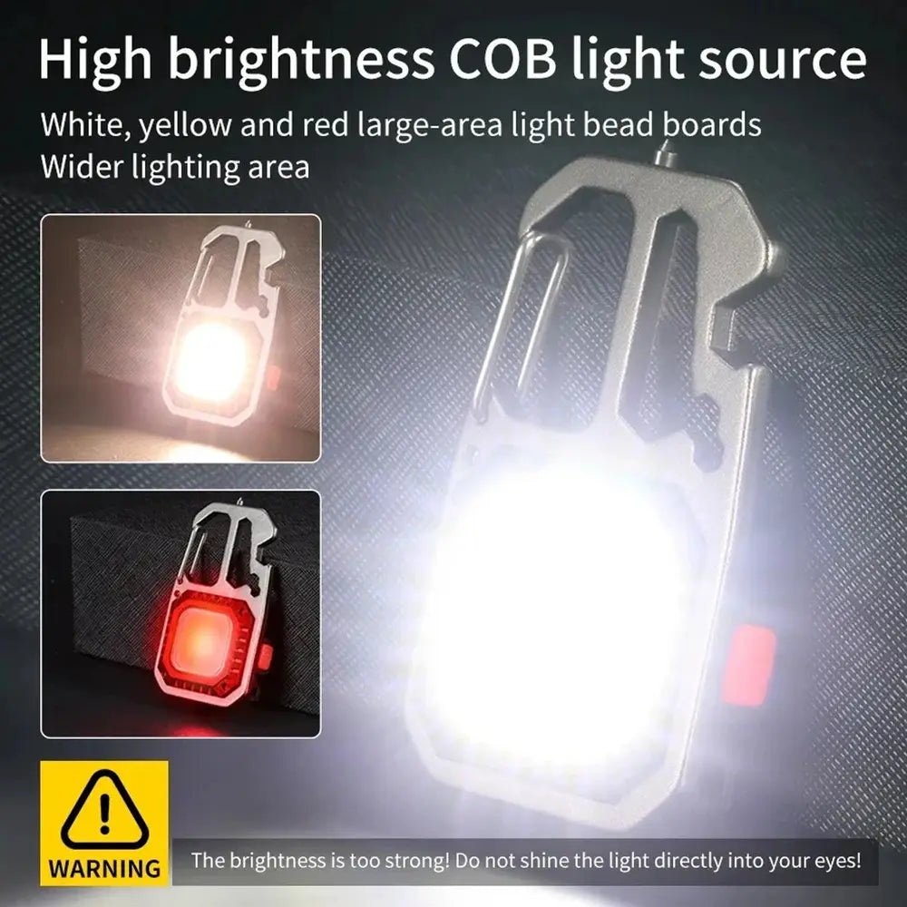 פנס COB E-SMARTER עם אור לבן עוצמתי ואור אדום לחירום SOS, עמיד מים IPX4, סוללה 500 מיליאמפר