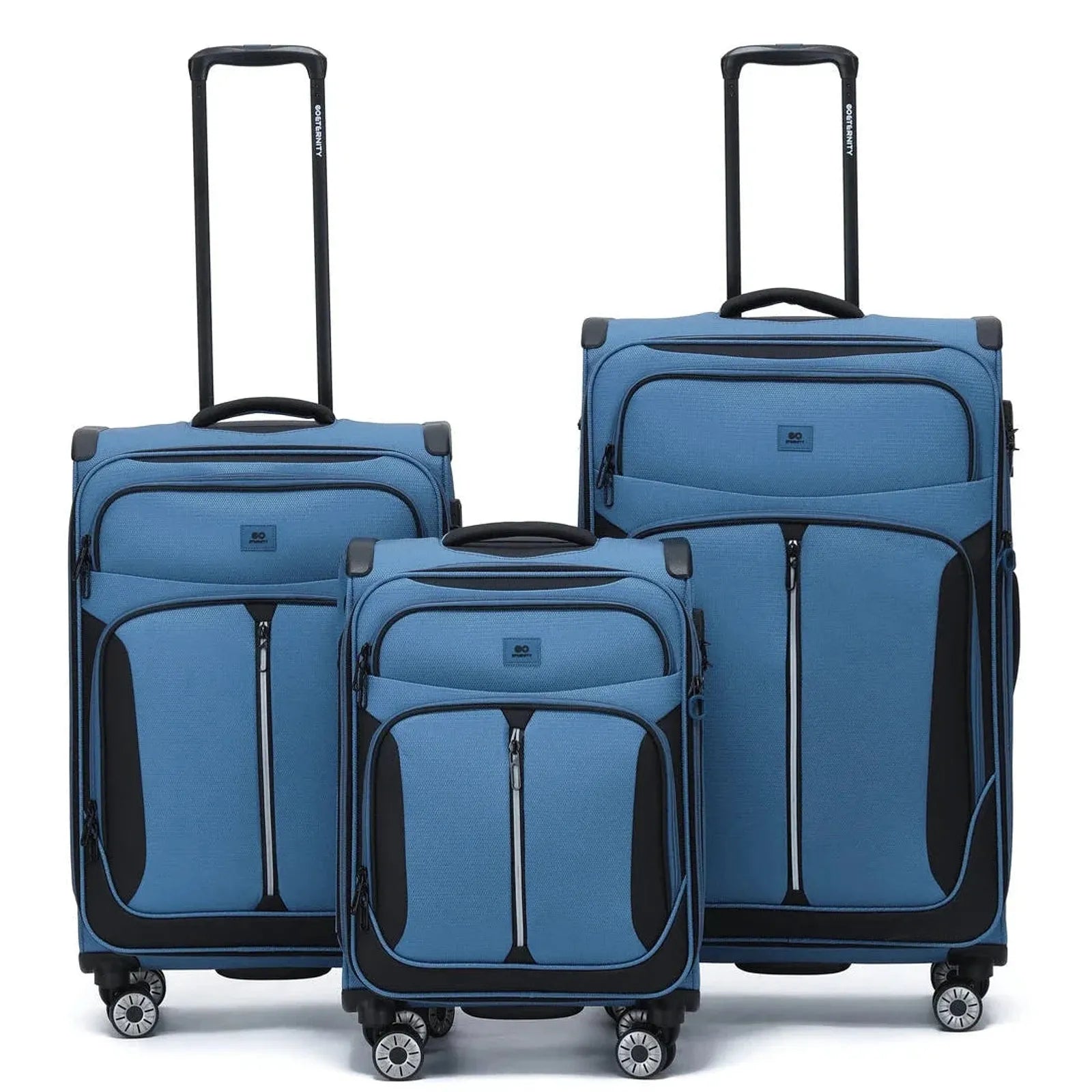 סט מזוודות בד ETERNITY TUCSON כחול 28 ועשרים וארבע ועשרים אינץ, בד פוליאסטר עם ציפוי PU, גלגלי ספינר ומנעול TSA