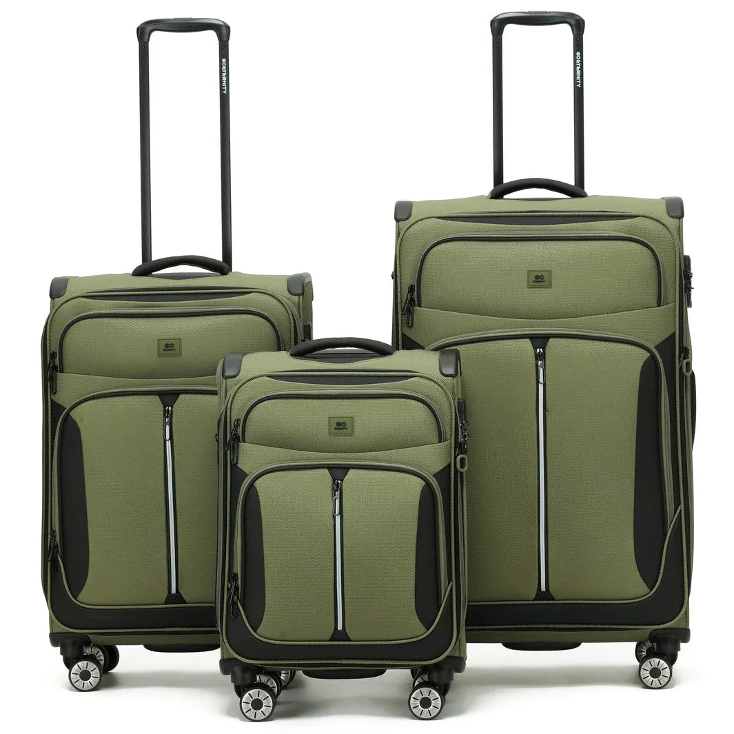 סט מזוודות בד ETERNITY TUCSON ירוק 28 ועשרים וארבע ועשרים אינץ, בד פוליאסטר ציפוי PU, גלגלי ספינר ומנעול TSA