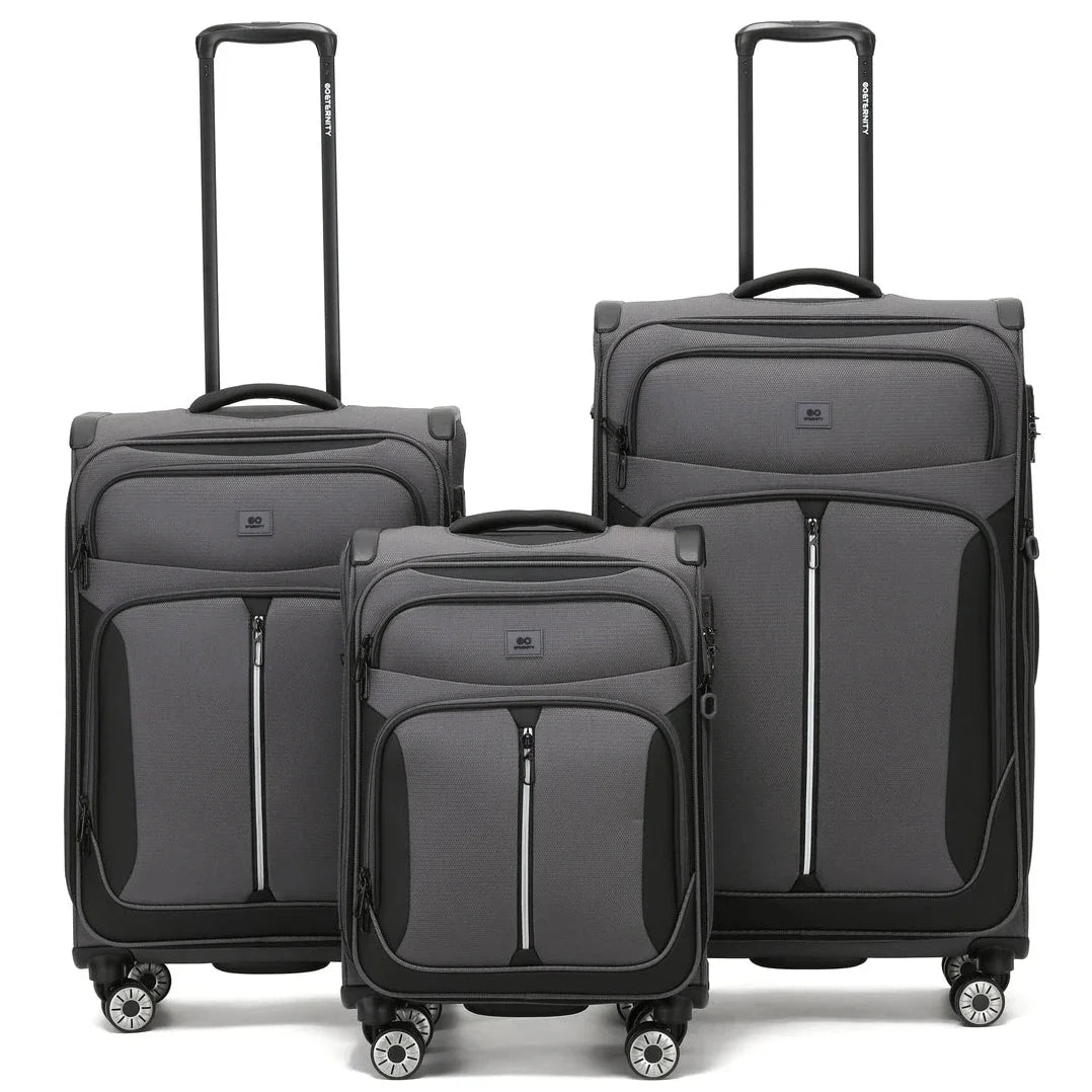 סט מזוודות בד ETERNITY TUCSON אפור 28 ועשרים וארבע ועשרים אינץ, בד פוליאסטר ציפוי PU, גלגלי ספינר ומנעול TSA