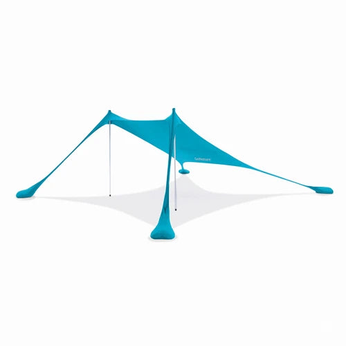 ציליית חוף GN OCEAN SHADE 2X2 בצבע טורקיז, בד לייקרה עם הגנת UPF 50+ על שני מוטות אלומיניום ושקי חול לקיבוע