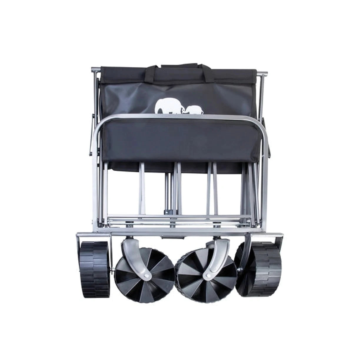 עגלת קמפינג Go Nature Camper במצב מקופל קומפקטי עם ארבעה גלגלי שטח רחבים לאחסון נוח ברכב ובמחסן