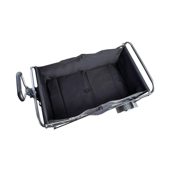מבט מלמעלה אל תא האחסון הפנימי של עגלת Go Nature Camper מאריג אוקספורד שחור חזק ועמיד לשימוש חיצוני