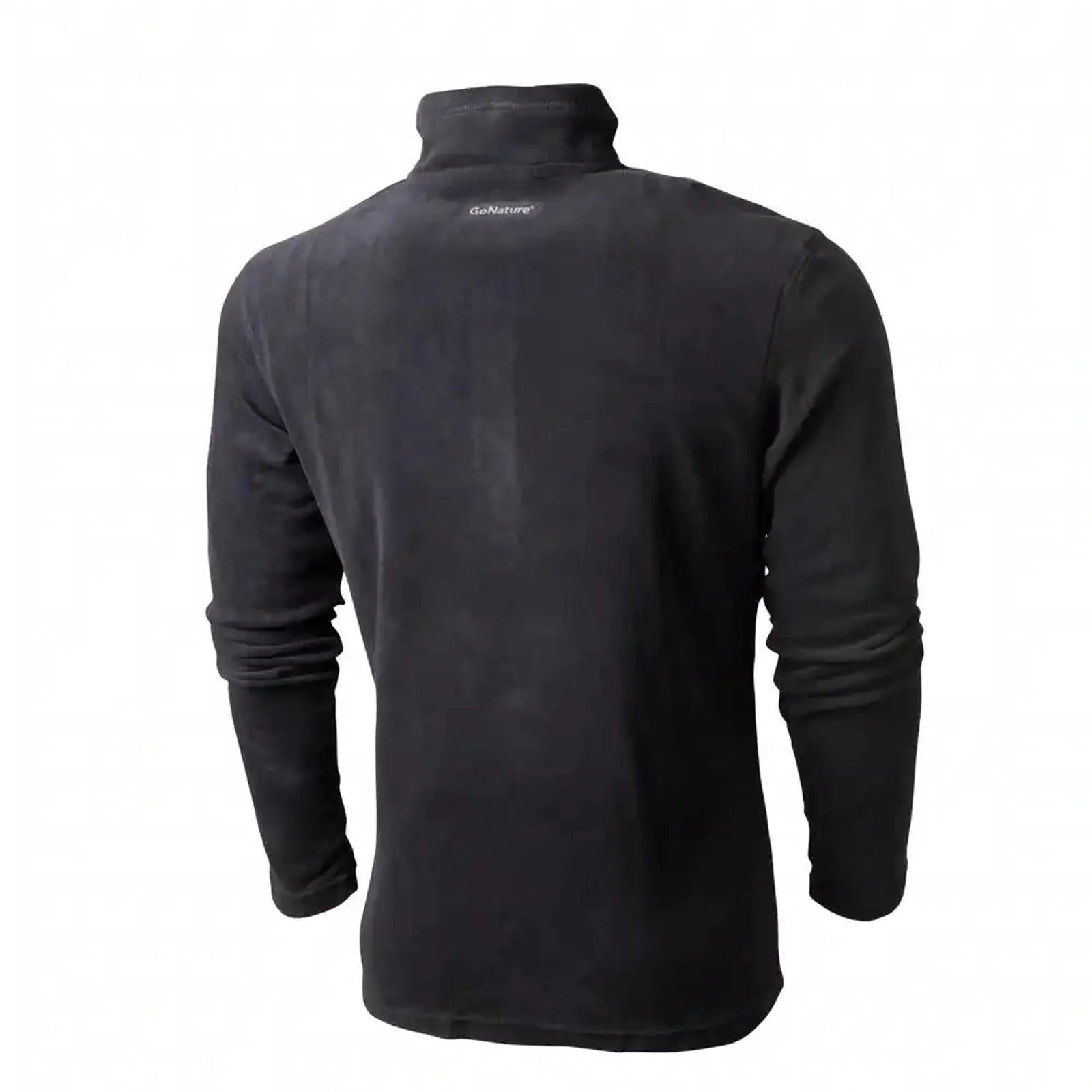 חולצת מיקרופליס Go Nature Primaloft Half Zipper לגברים בצבע שחור, צווארון גבוה ולוגו על הגב, מבט אחורי
