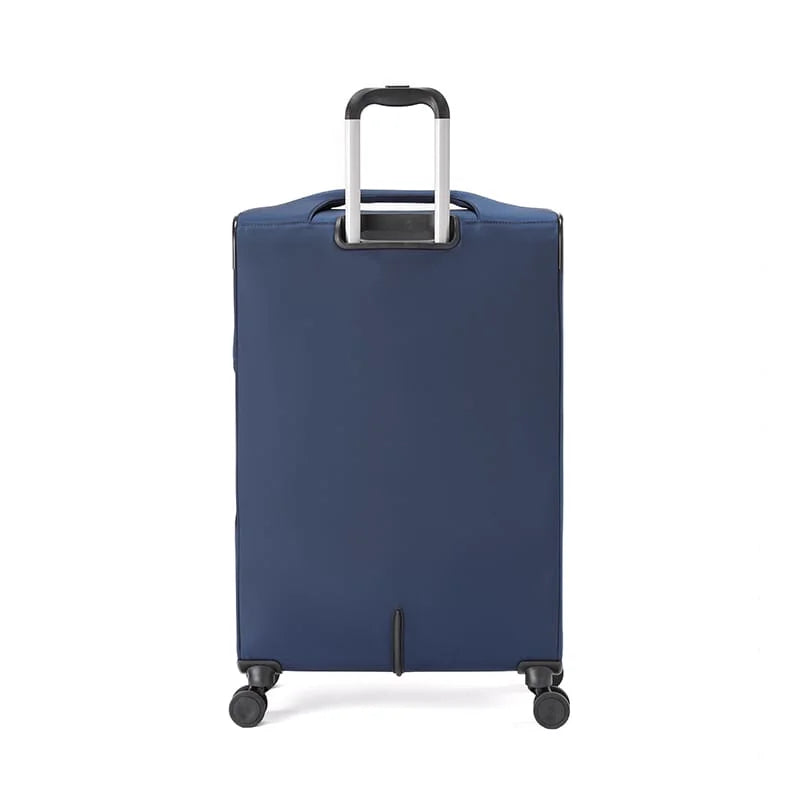 מזוודה טרולי Goby London Atlantic B כחולה, תצוגת גב עם ידית טלסקופית בשלושה שלבים ושמונה גלגלי ספינר 360 מעלות