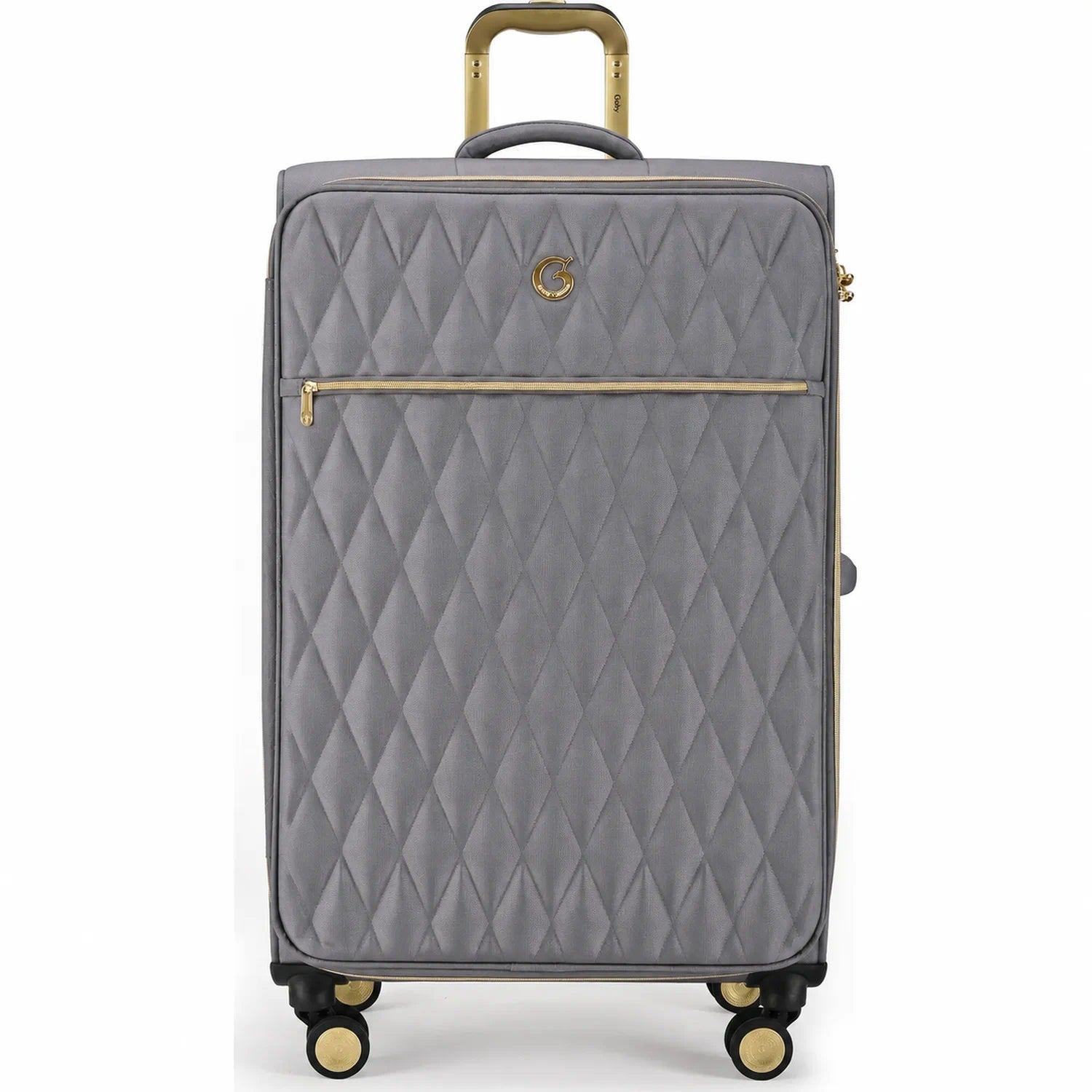 מזוודה בינונית 25" בד Goby London דגם Crown Victoria בצבע אפור עם חזית יהלומים מרופדת וגימורים מוזהבים - מבט קדמי