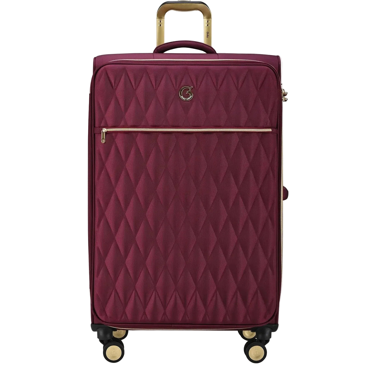 מזוודה בינונית 25" בד Goby London דגם Crown Victoria בצבע סגול עם חזית יהלומים מרופדת וגימורים מוזהבים - מבט קדמי