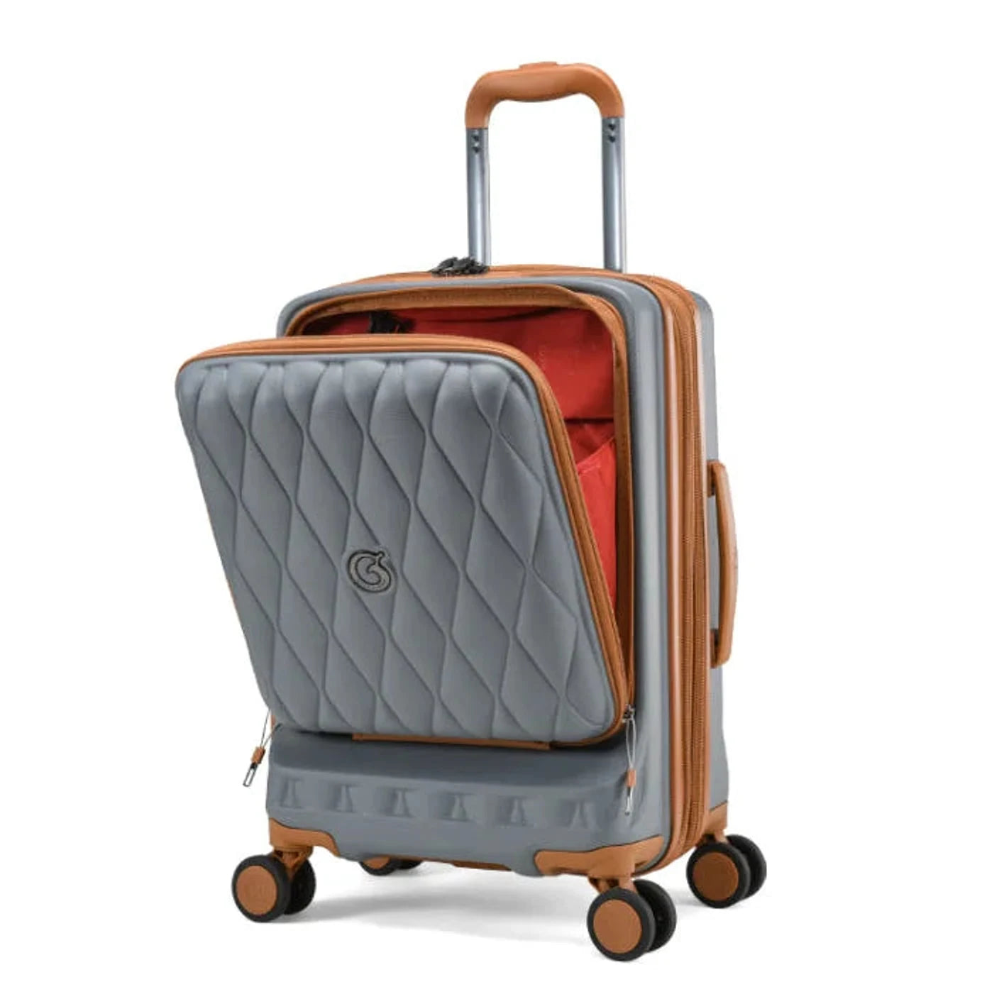 טרולי עלייה למטוס 20 אינץ Goby London Diamond אפור תא קדמי פתוח עם יציאות USB ו-Type-C טעינה