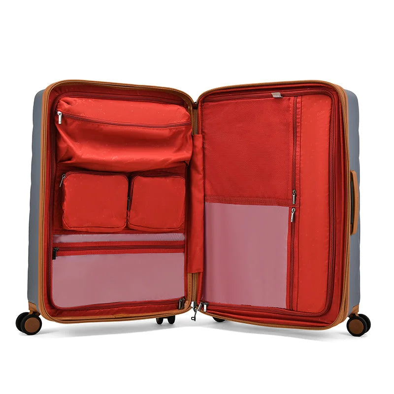 פנים מזוודה קשיחה Goby London Diamond אפור עם תאי ארגון בד משי אנטיבקטריאלי ורוכסנים כפולים