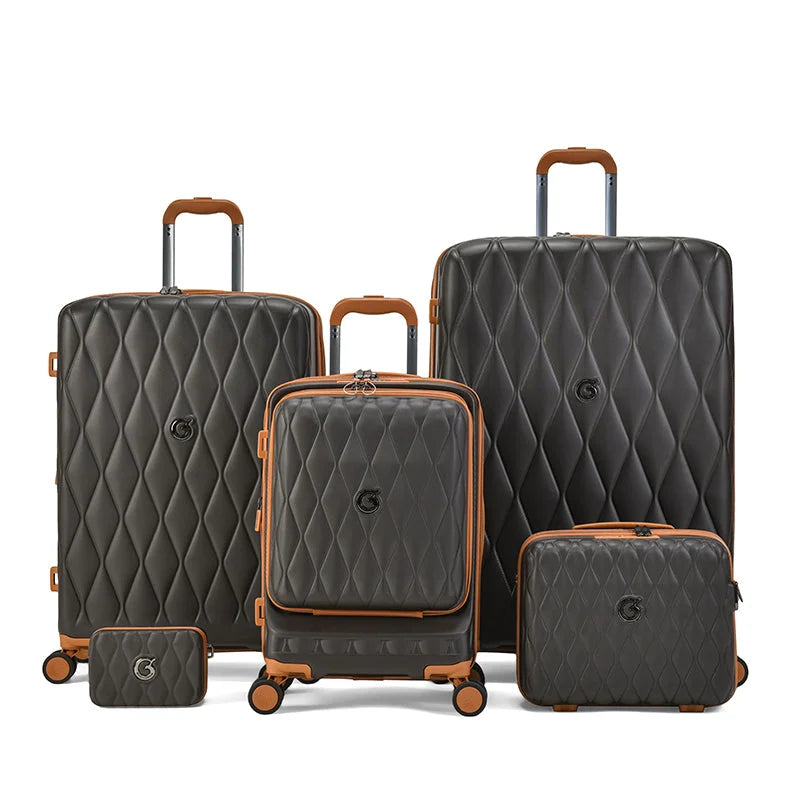 סט מזוודות קשיחות Goby London Diamond חמישה פריטים כהה קפה עם ביוטי קייס 14 אינץ