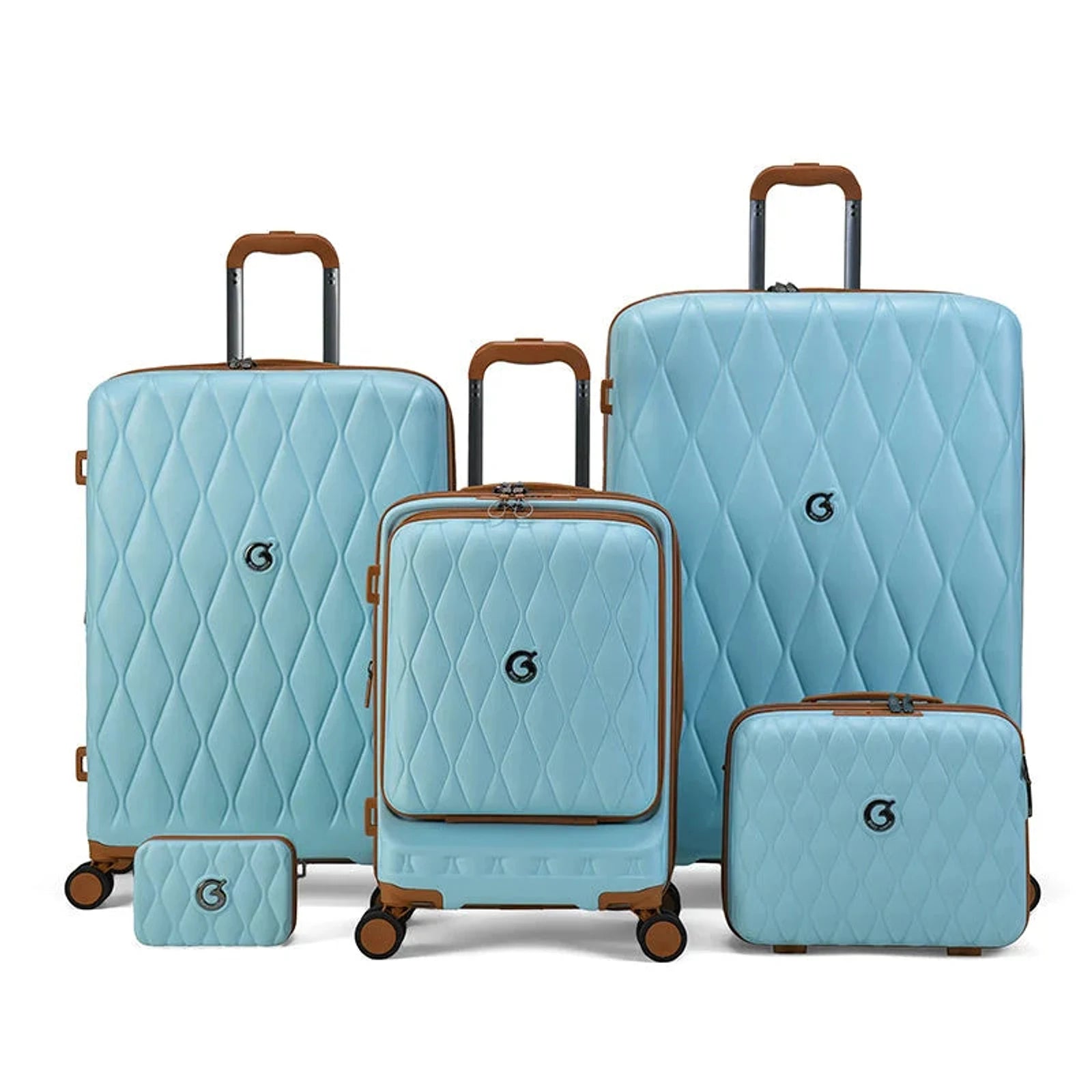 סט מזוודות קשיחות Goby London Diamond חמישה פריטים תכלת שמיים כולל ביוטי קייס 14 אינץ