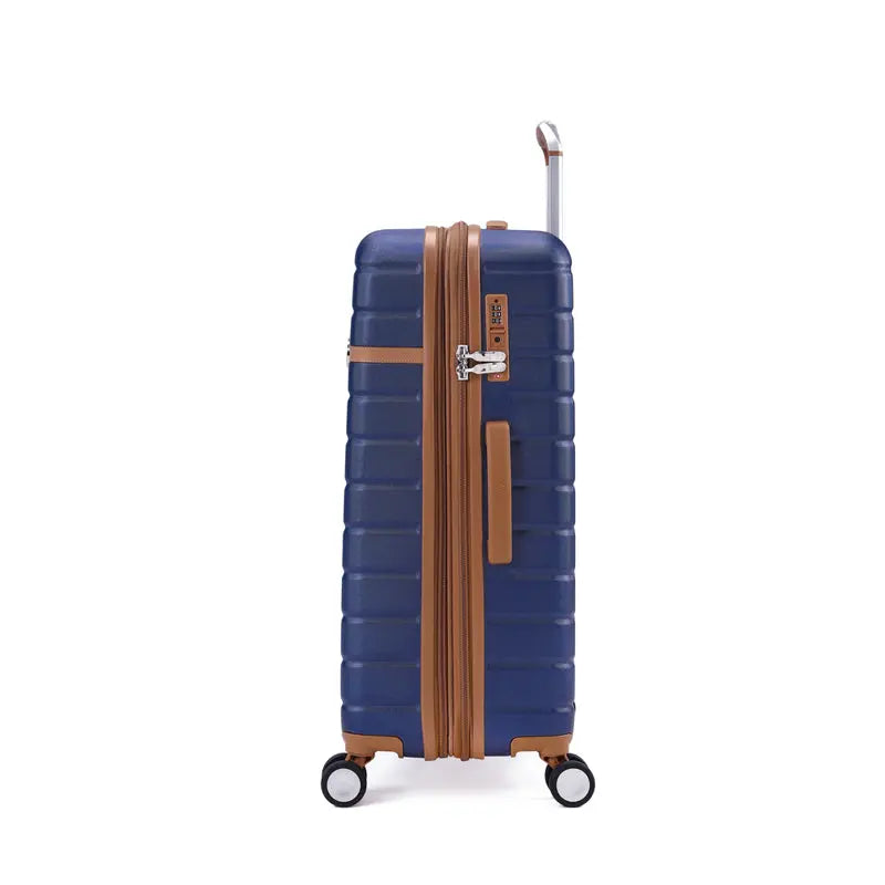 מזוודה Goby London JUPITER 20 אינץ' בצבע כחול, מבט צד עם מנעול TSA ורוכסנים מוגני מים WaterProof