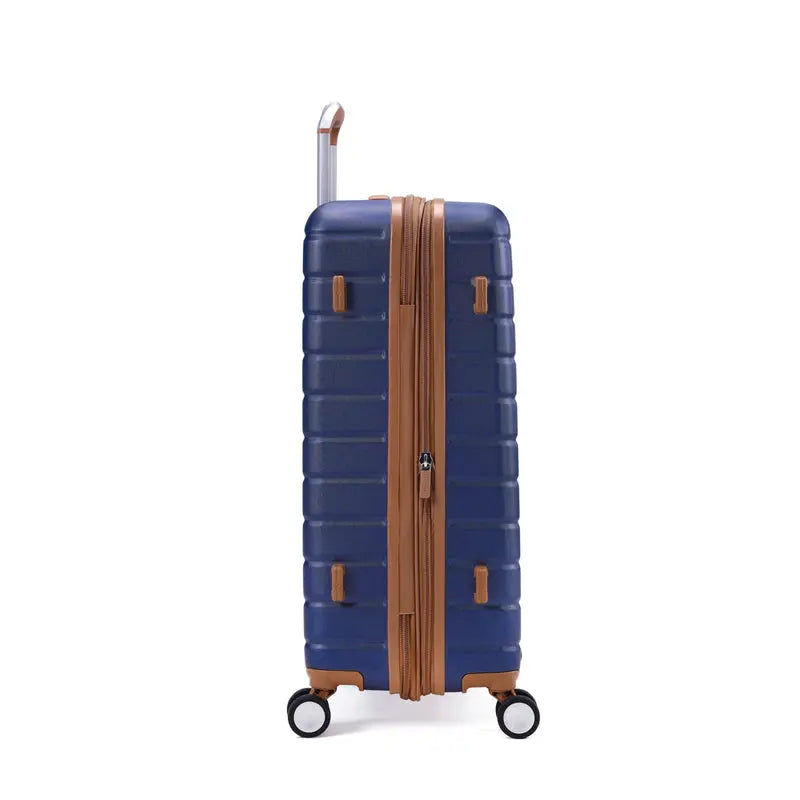 מזוודה קשיחה Goby London JUPITER 20 אינץ' בצבע כחול, מבט צדדי עם רוכסן הרחבת נפח של עד 20 אחוז