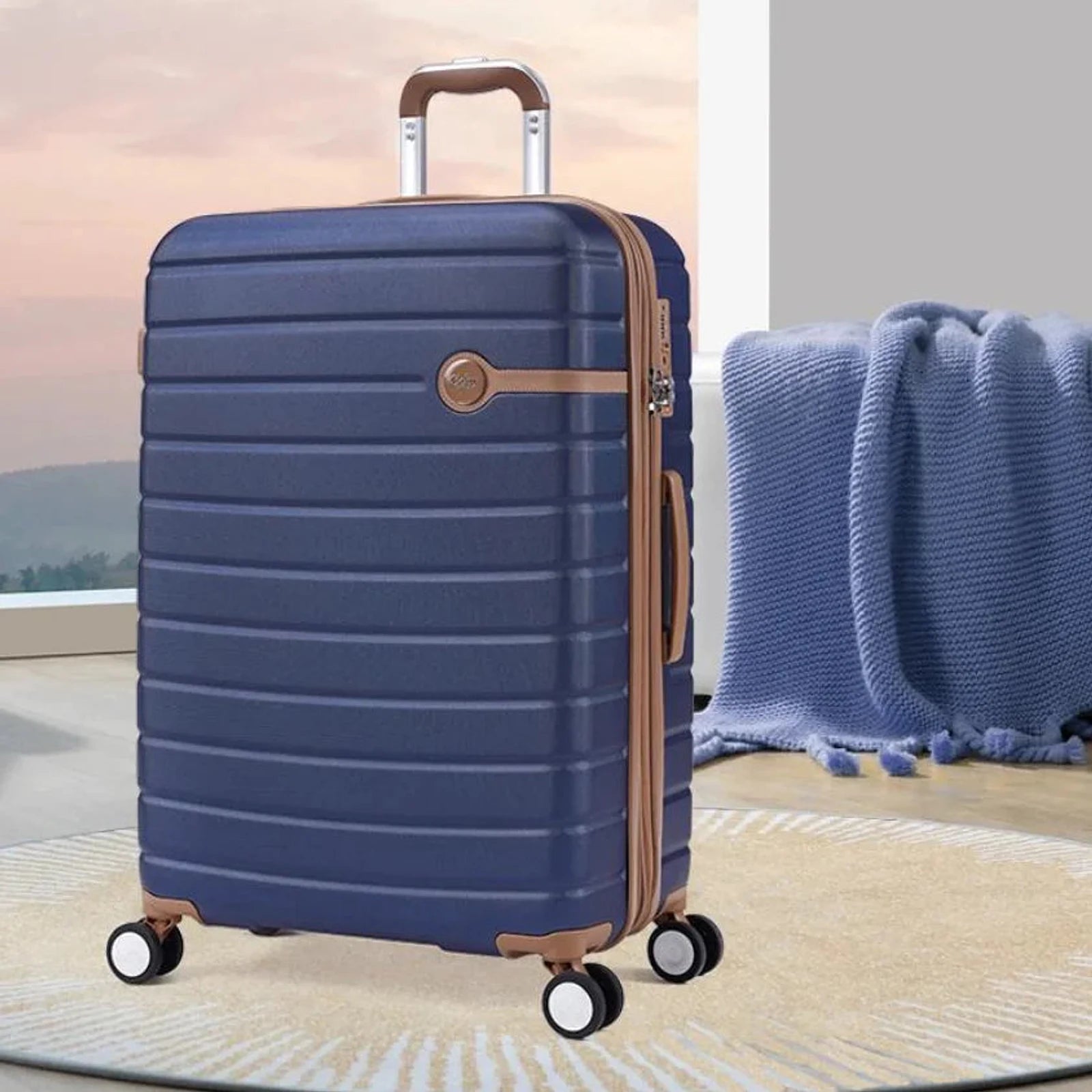 מזוודה גדולה Goby London Jupiter 29 אינץ כחולה מעטפת ABS פוליקרבונט לנסיעות ארוכות