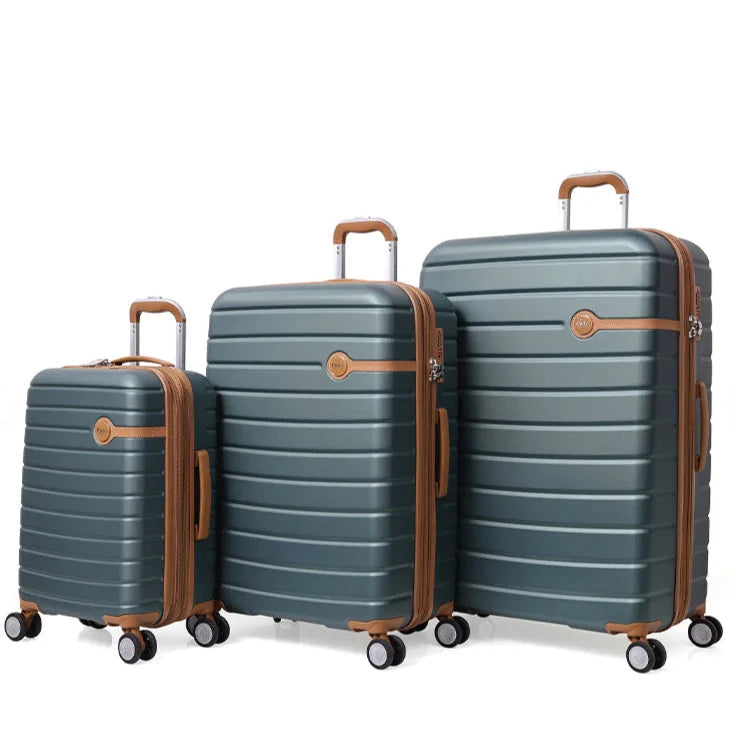 סט שלוש מזוודות קשיחות Goby London JUPITER 20+25+29 אינץ' מפוליקרבונט ABS בצבע ירוק עם גלגלי ספינר 360°