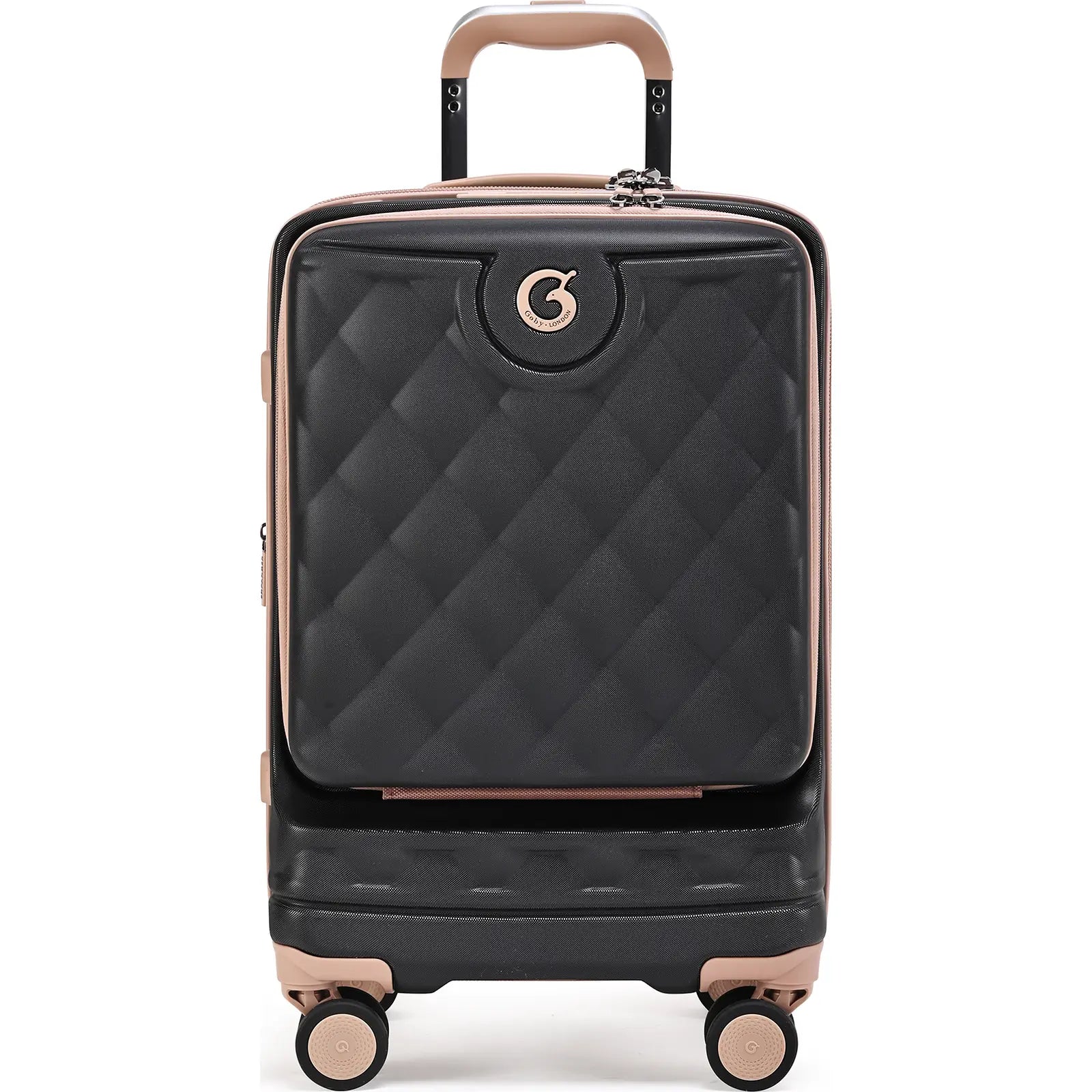 טרולי עלייה למטוס Goby London OCEAN ROYALE 20 אינץ' שחור עם תא קדמי נפתח ללפטופ