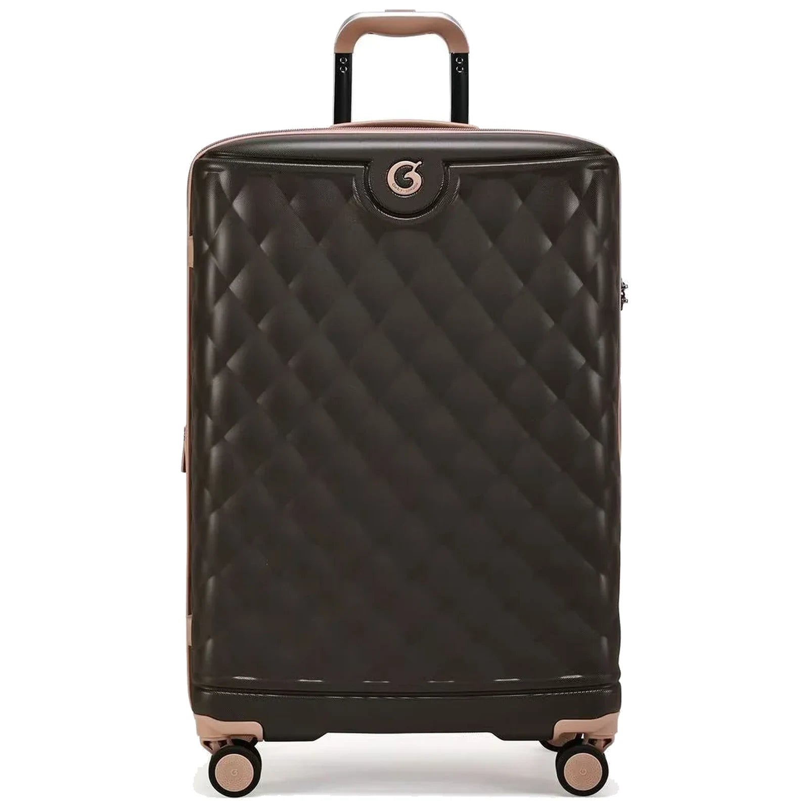 מזוודה בינונית Goby London OCEAN ROYALE 25 אינץ' קשיחה בצבע קפה - עיצוב יהלומים בטקסטורת קפיטונאז' עם גימורי רוז-גולד