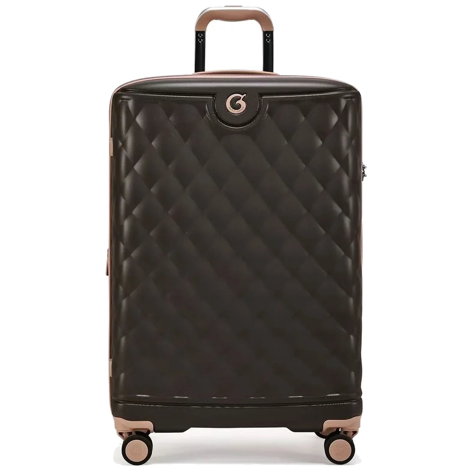 מזוודה גדולה Goby London OCEAN ROYALE 29 אינץ' קשיחה בצבע קפה - עיצוב יהלומים בטקסטורת קפיטונאז' עם גימורי רוז-גולד