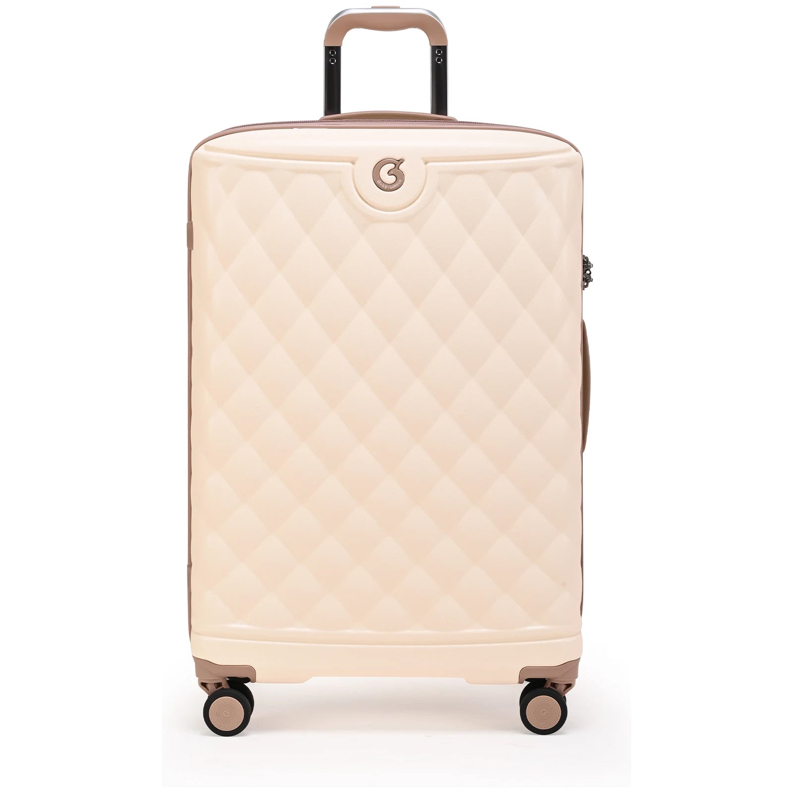 מזוודה גדולה Goby London OCEAN ROYALE 29 אינץ' קשיחה בצבע שמנת - עיצוב יהלומים בטקסטורת קפיטונאז' עם גימורי רוז-גולד