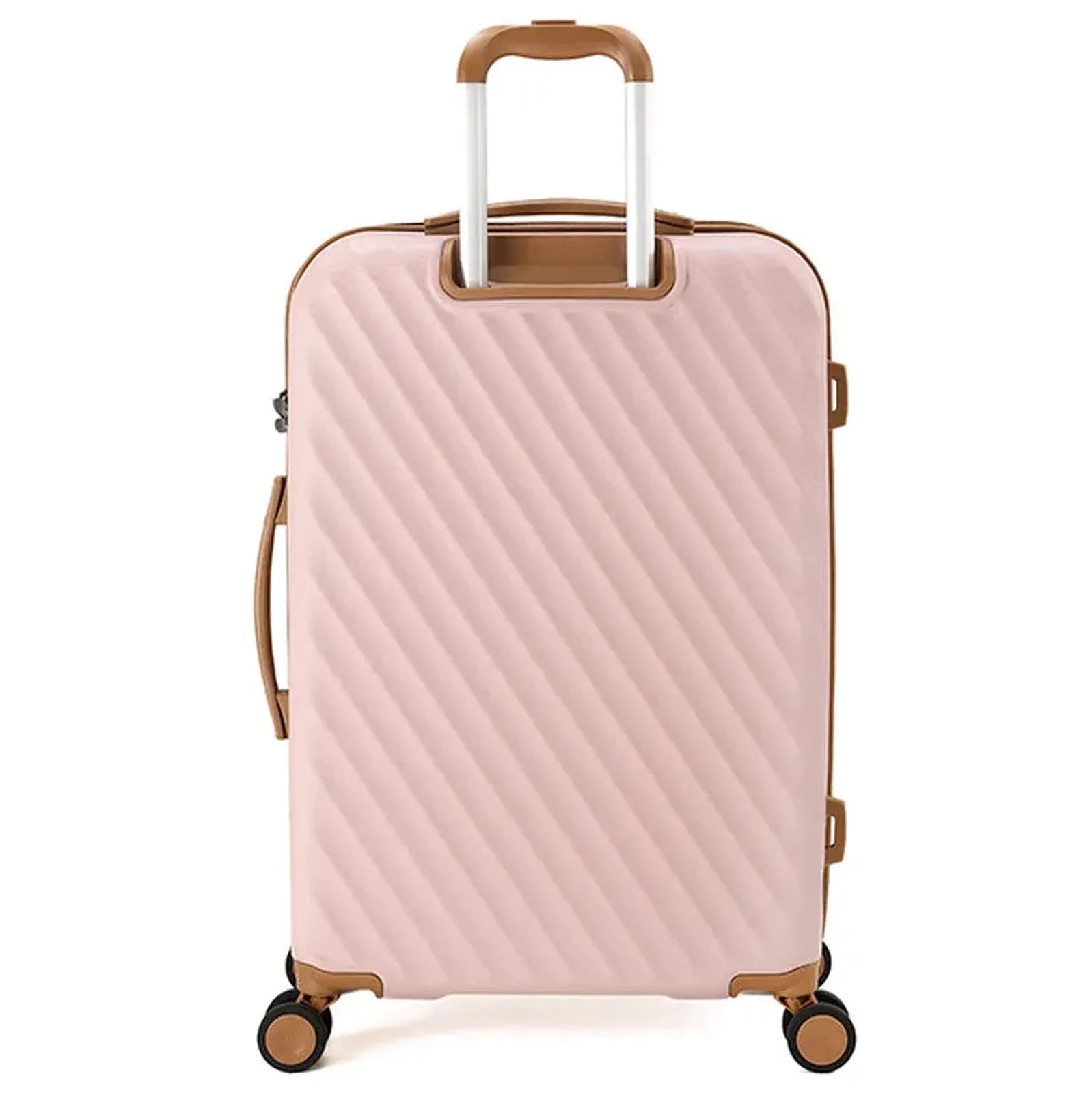 מזוודת טרולי קשיחה Goby London OCEAN WAVE GB-2403 בצבע ורוד עתיק, מבט מאחור עם ידית טלסקופית וגלגלי ספינר