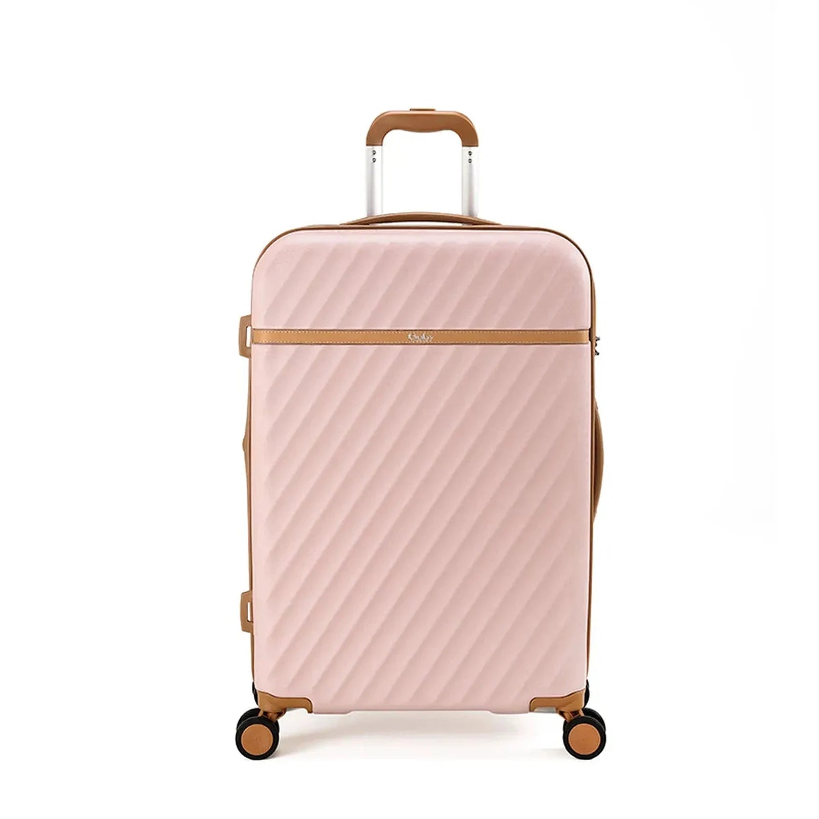 מזוודת טרולי קשיחה Goby London OCEAN WAVE GB-2403 בצבע ורוד עתיק, עשויה מחומר ABS ופוליקרבונט, מבט חזיתי