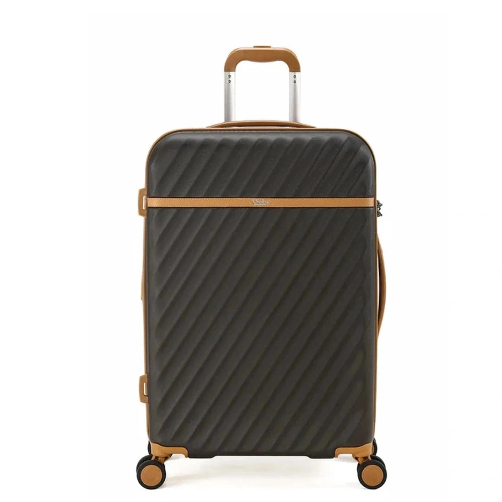מזוודה בינונית קשיחה 24 אינץ Goby London OCEAN WAVE בצבע קפה, עשויה מחומר ABS ופוליקרבונט, מבט מלפנים