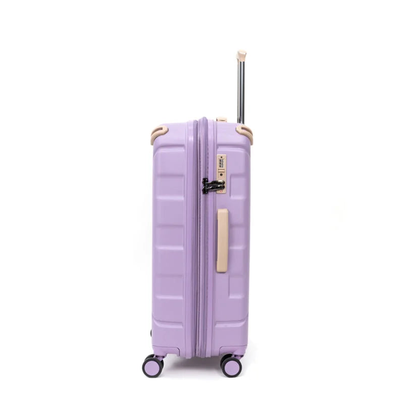 צד מזוודת עלייה למטוס Goby London ORION לילך עם מנעול TSA ורוכסן הרחבה 20 אחוז נפח