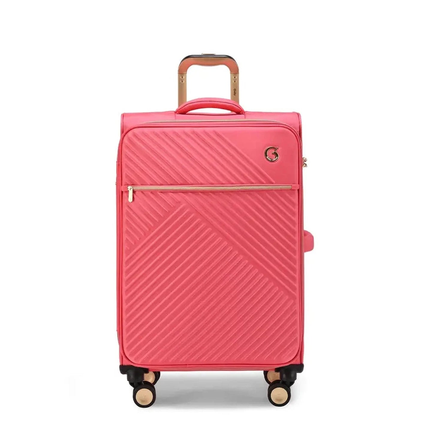 מזוודה בד טרולי עליה למטוס 20 אינץ' ROYAL VOGUE מבית Goby London בצבע ורוד, מבט מלפנים