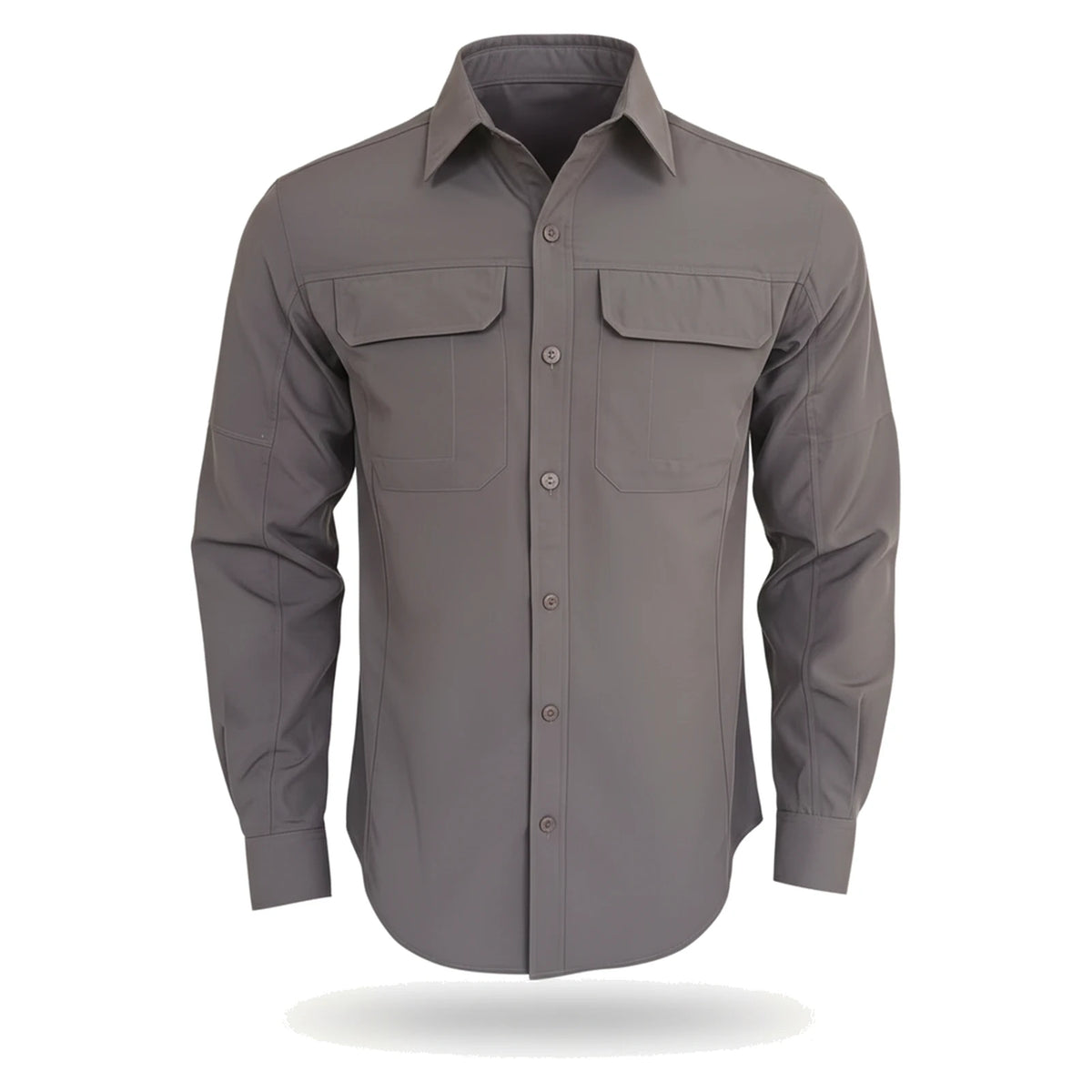 חולצה מכופתרת לטיולים GoNature GN OUTBACK L/S עם הגנת UPF 30+ בצבע אפור - מבט קדמי, שרוול ארוך וגזרה רגילה