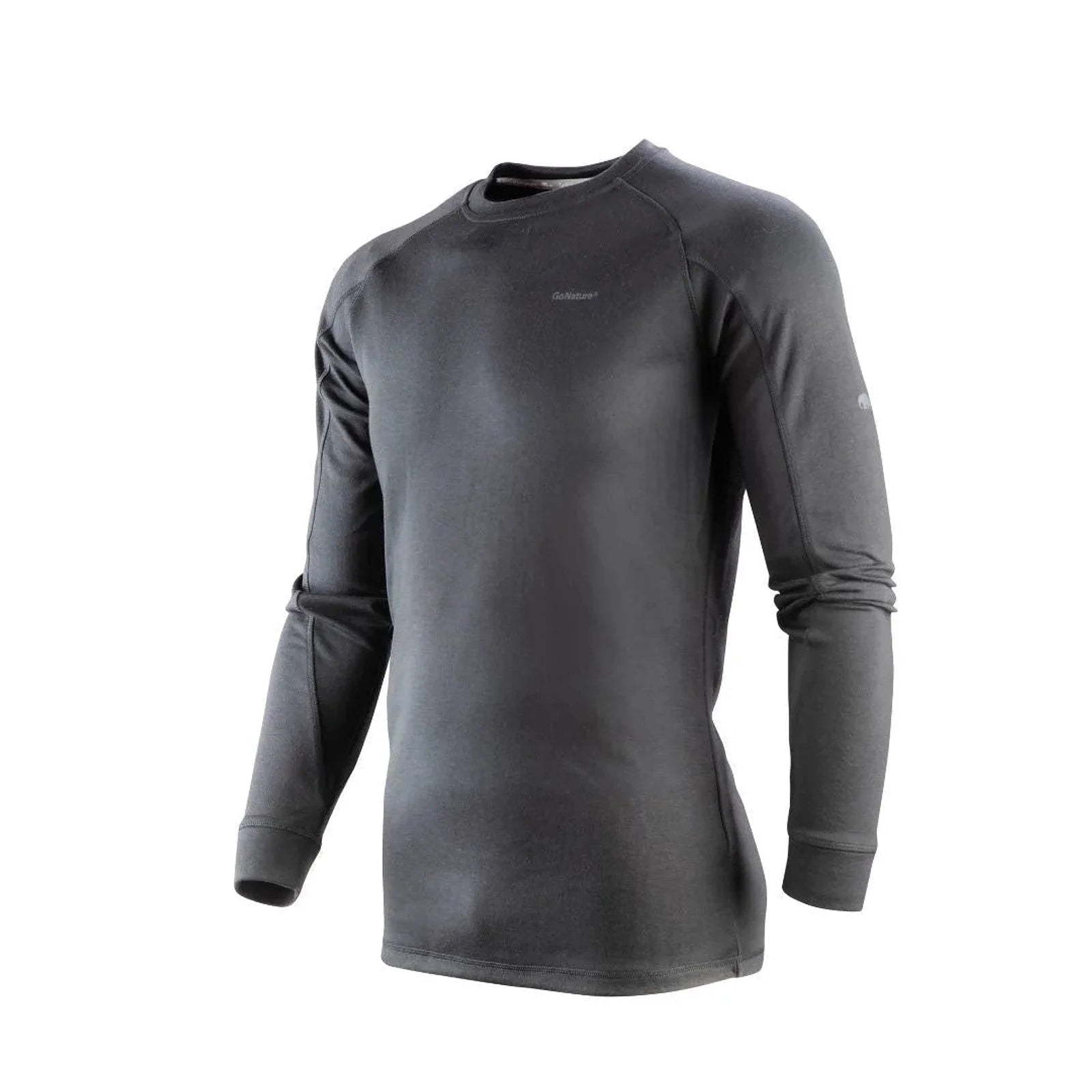 חולצה טרמית גברים Go Nature Merino Hybrid Level 2 שחורה לאקלים קר, שכבת בסיס עם נידוף, מבט זווית