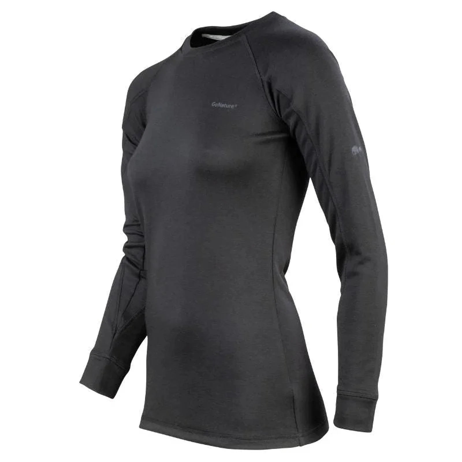 חולצה טרמית נשים Go Nature Merino Hybrid Level 2 שחורה, 80% פוליאסטר 20% צמר מרינו, מבט זווית