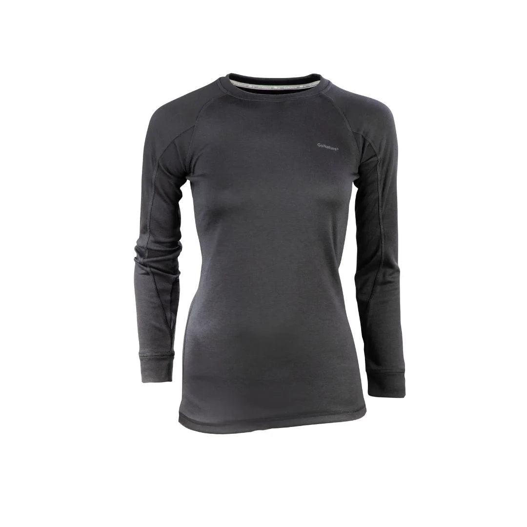 גופיית טרמית נשים Go Nature Wool Merino Hybrid שחורה 300 גרם, אנטיבקטריאלית ונידוף גבוה