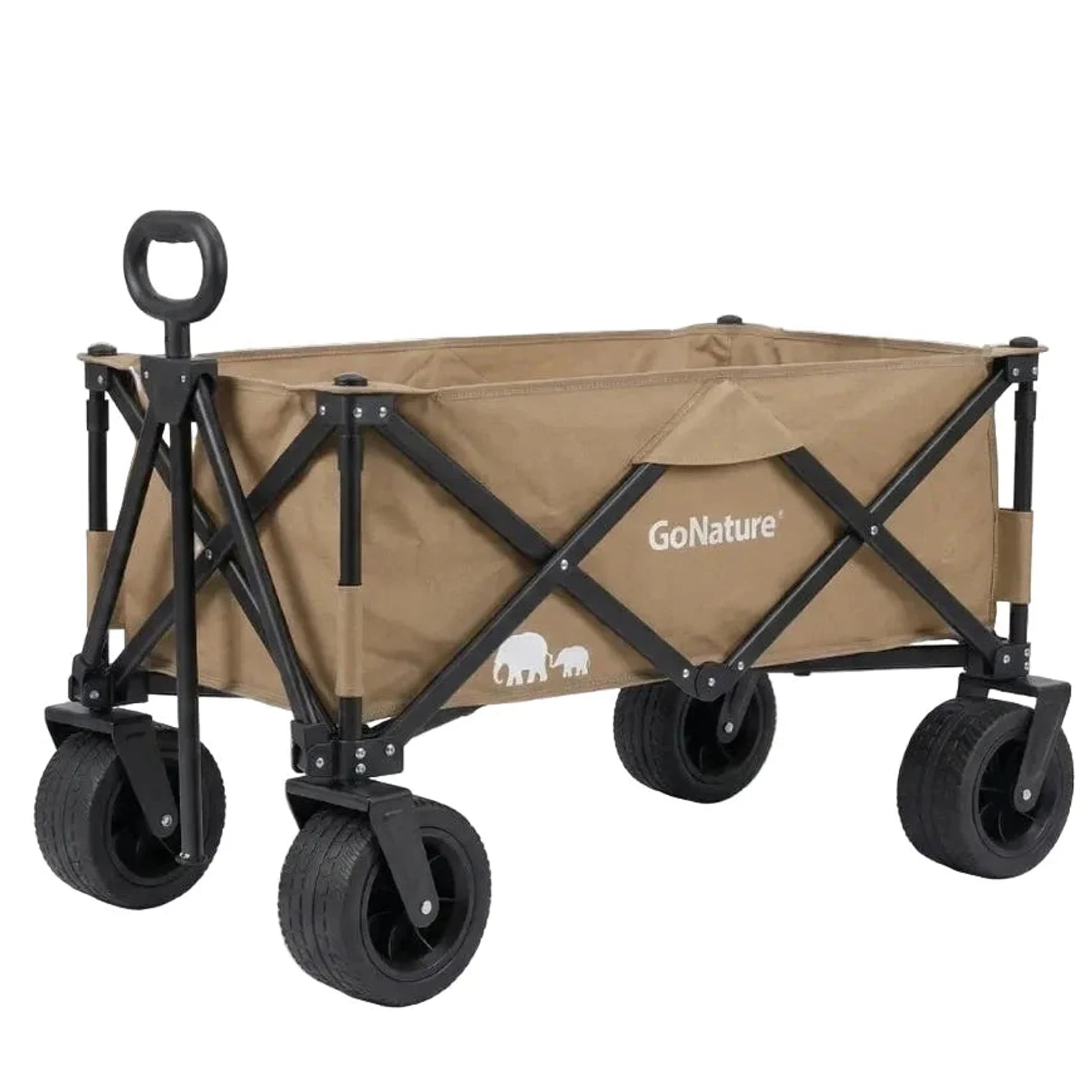 עגלת קמפינג מתקפלת GoNature Offroad Wagon II בצבע חום, שלדת פלדה עם בד Oxford 600D, מבט זווית