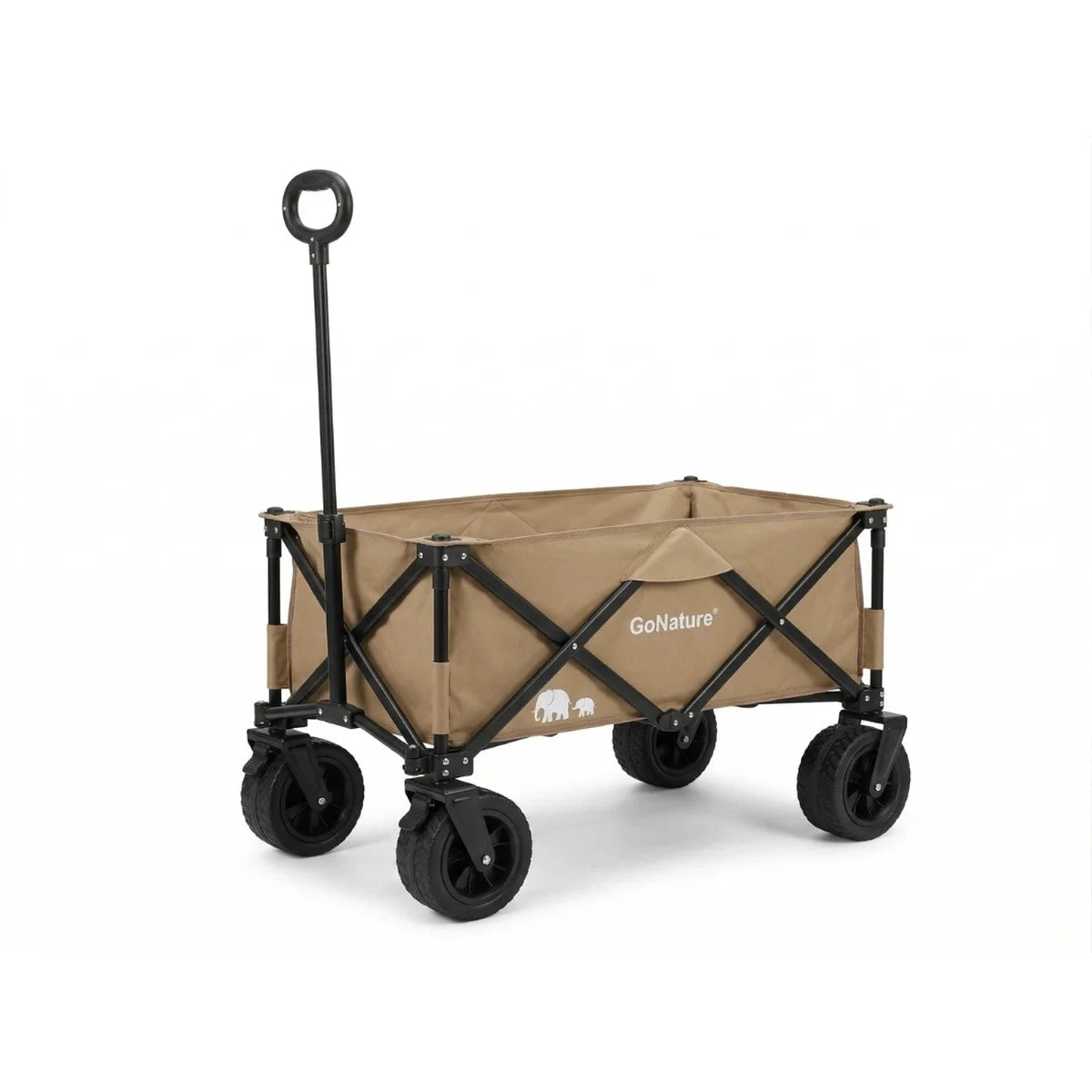 עגלת קמפינג מתקפלת GoNature Offroad Wagon II פתוחה עם ידית, כושר נשיאה עד 150 קילוגרם, מבט צד