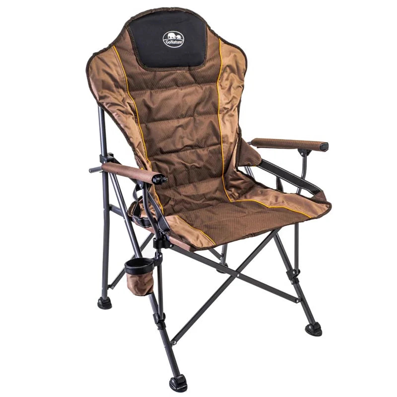 כיסא קמפינג מתקפל Go Nature Outback Jumbo חום, מסגרת פלדה עם ציפוי פאודר ואריג RIPSTOP D1000, מבט קדמי
