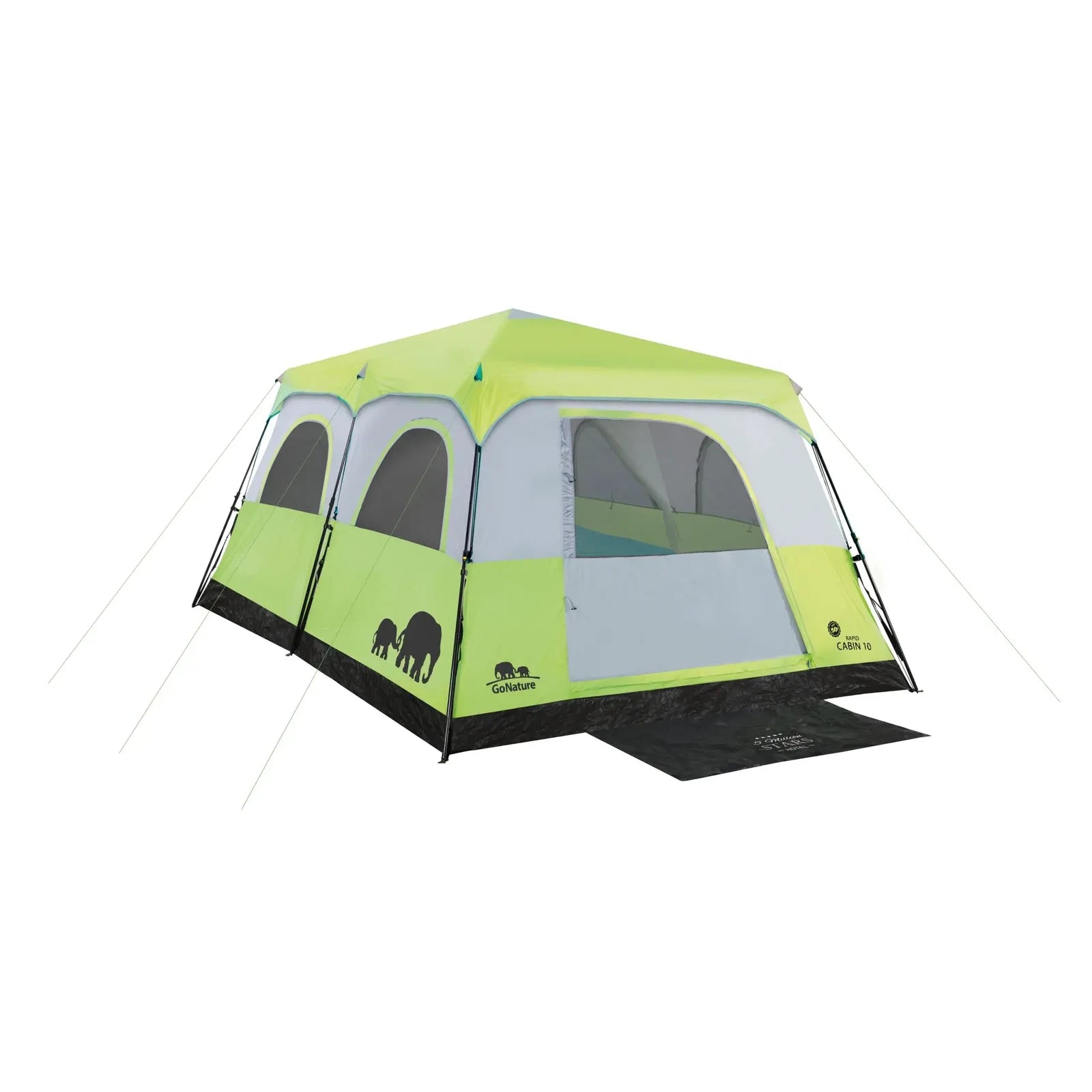 אוהל קמפינג משפחתי ענק ל-10 אנשים Go Nature RAPID CABIN UPF50 מסוג קאבין - מבט קדמי בזווית