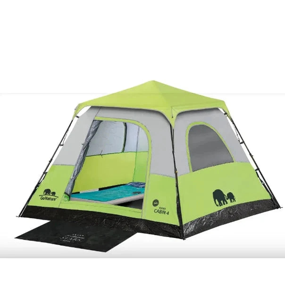 אוהל קמפינג משפחתי Go Nature RAPID CABIN UPF50 לארבעה אנשים, במידות 240 על 240 ס״מ, מבט מזווית
