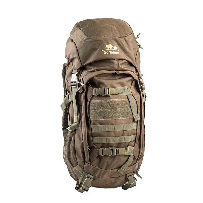 תרמיל טרקים טקטי Go Nature Savana MK-3 50 ליטר בצבע זית, הכנות ורסטיליות לציוד שטח, מבט מלפנים