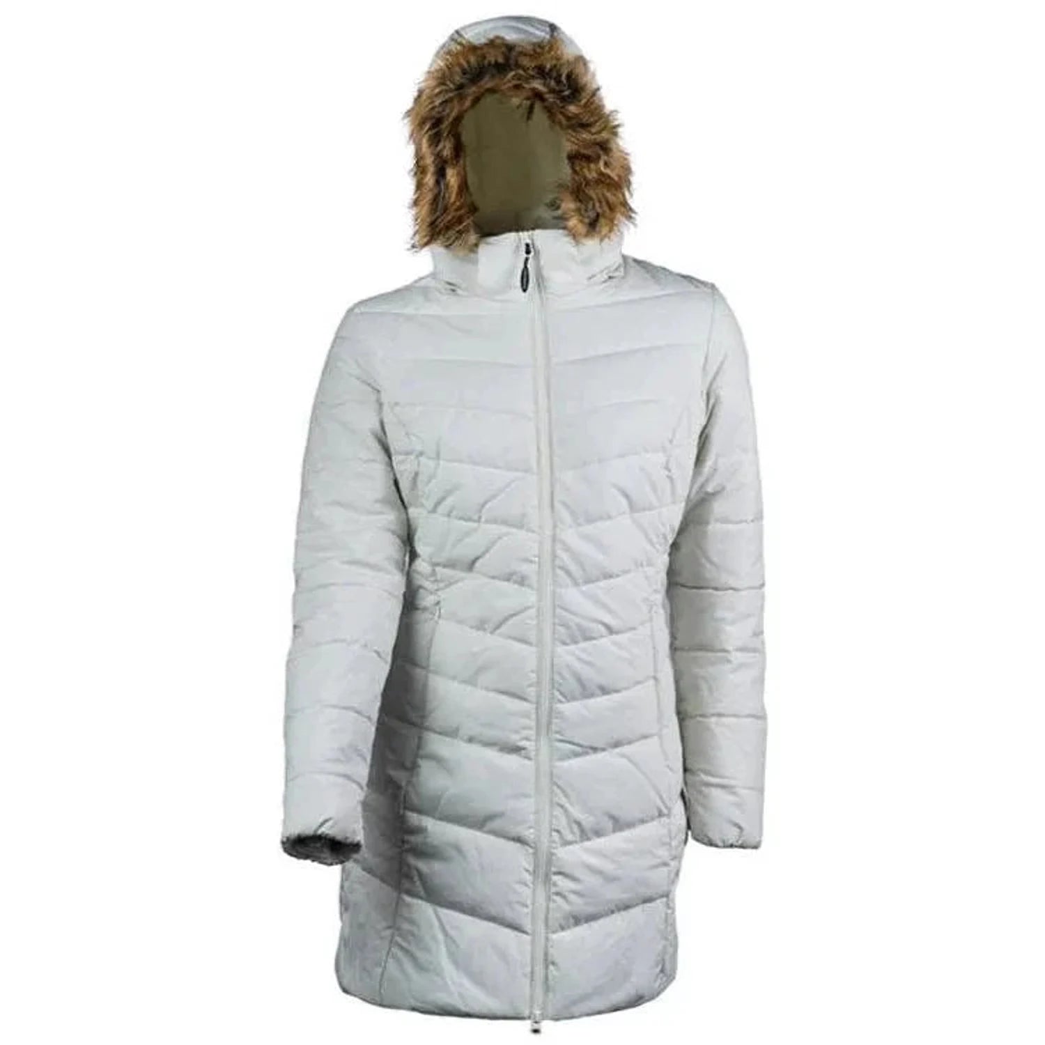מעיל נשים ארוך פוך סינטטי Go Nature Snow Goose בצבע לבן, עמיד לרוח ומים, מבט קדמי
