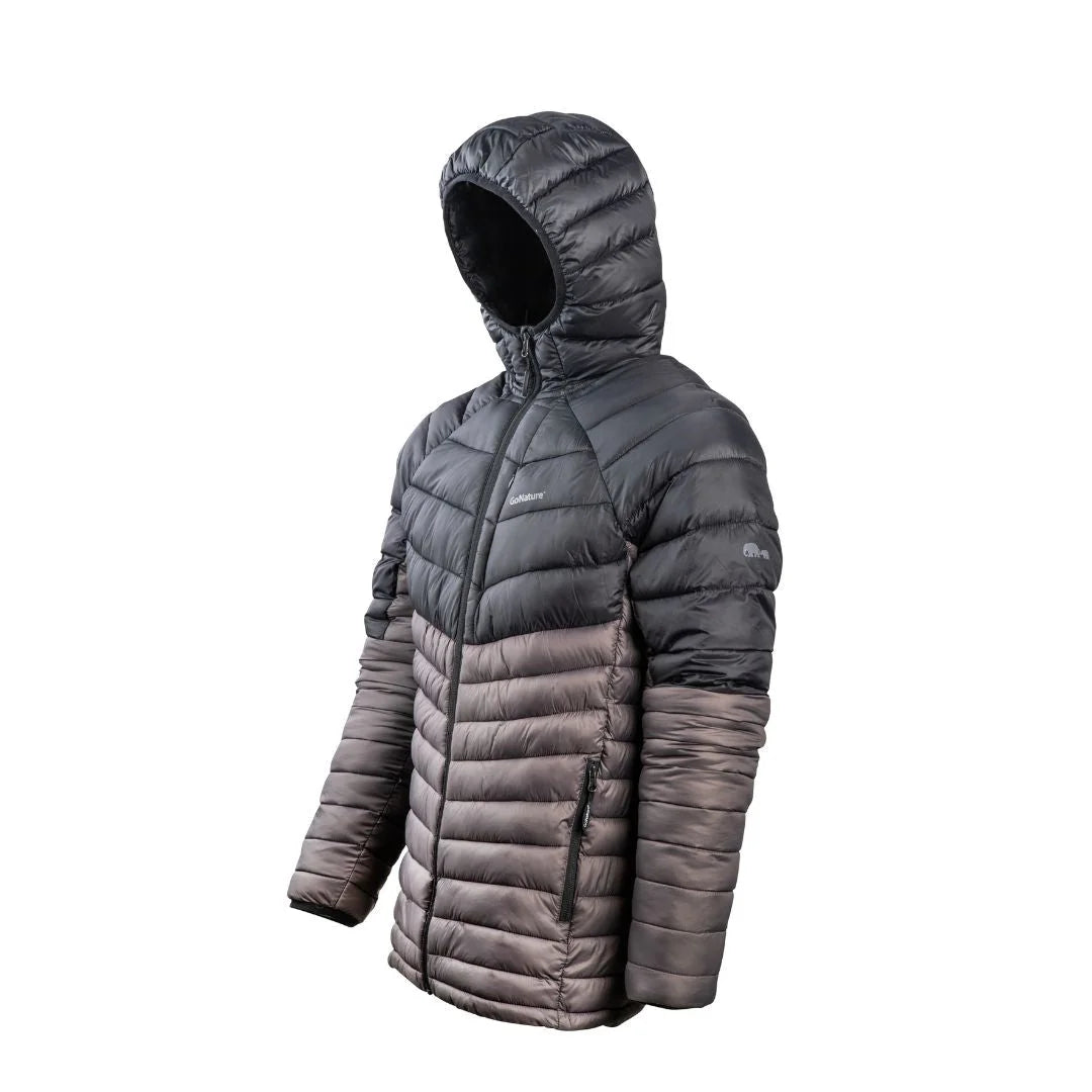 מעיל פוך סינטטי לגברים Go Nature Walrus JKT שחור-אפור, ניילון T380 עמיד, זווית שלושת רבעים