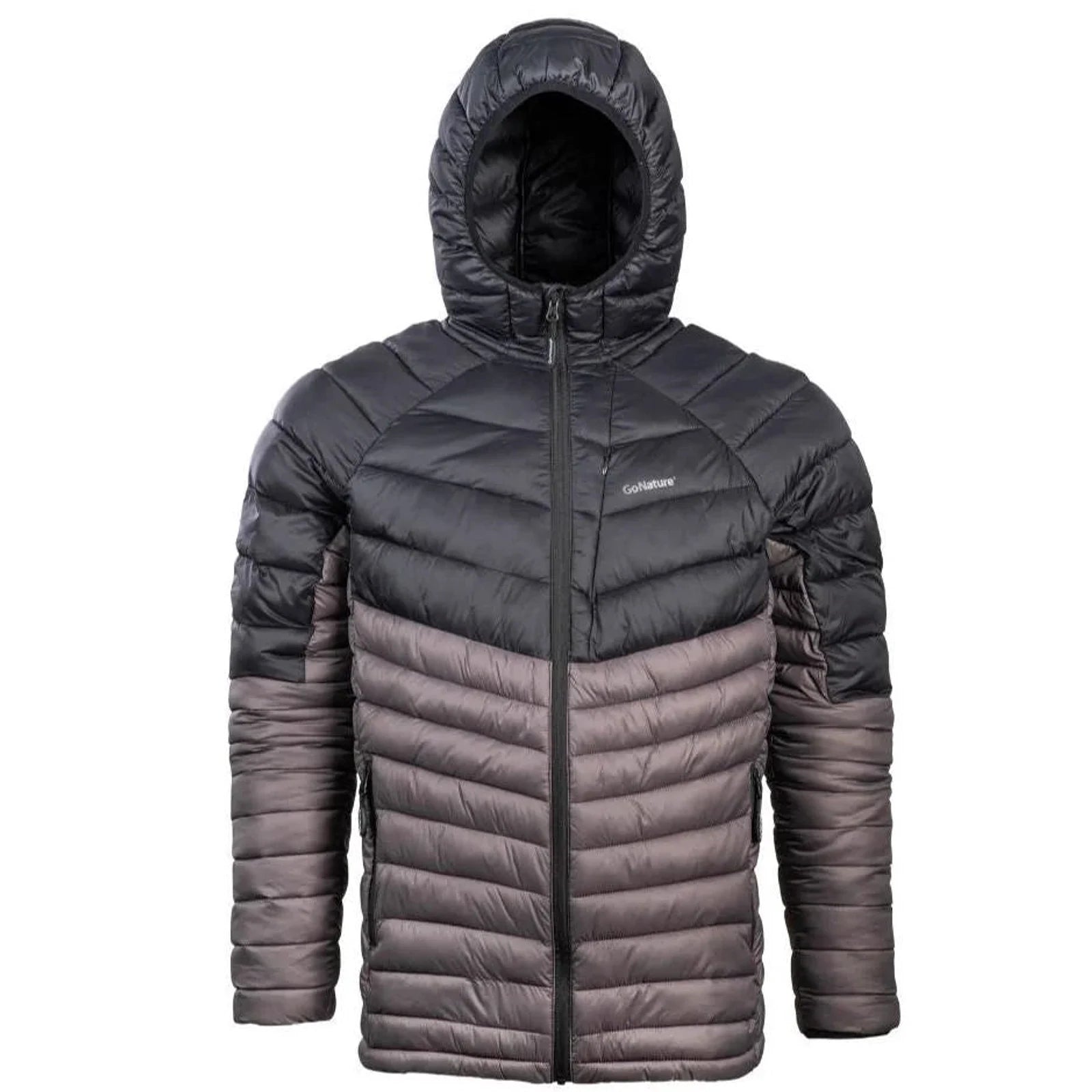 מעיל פוך סינטטי לגברים Go Nature Walrus JKT שחור-אפור, ניילון אטום למים, מבט מלפנים