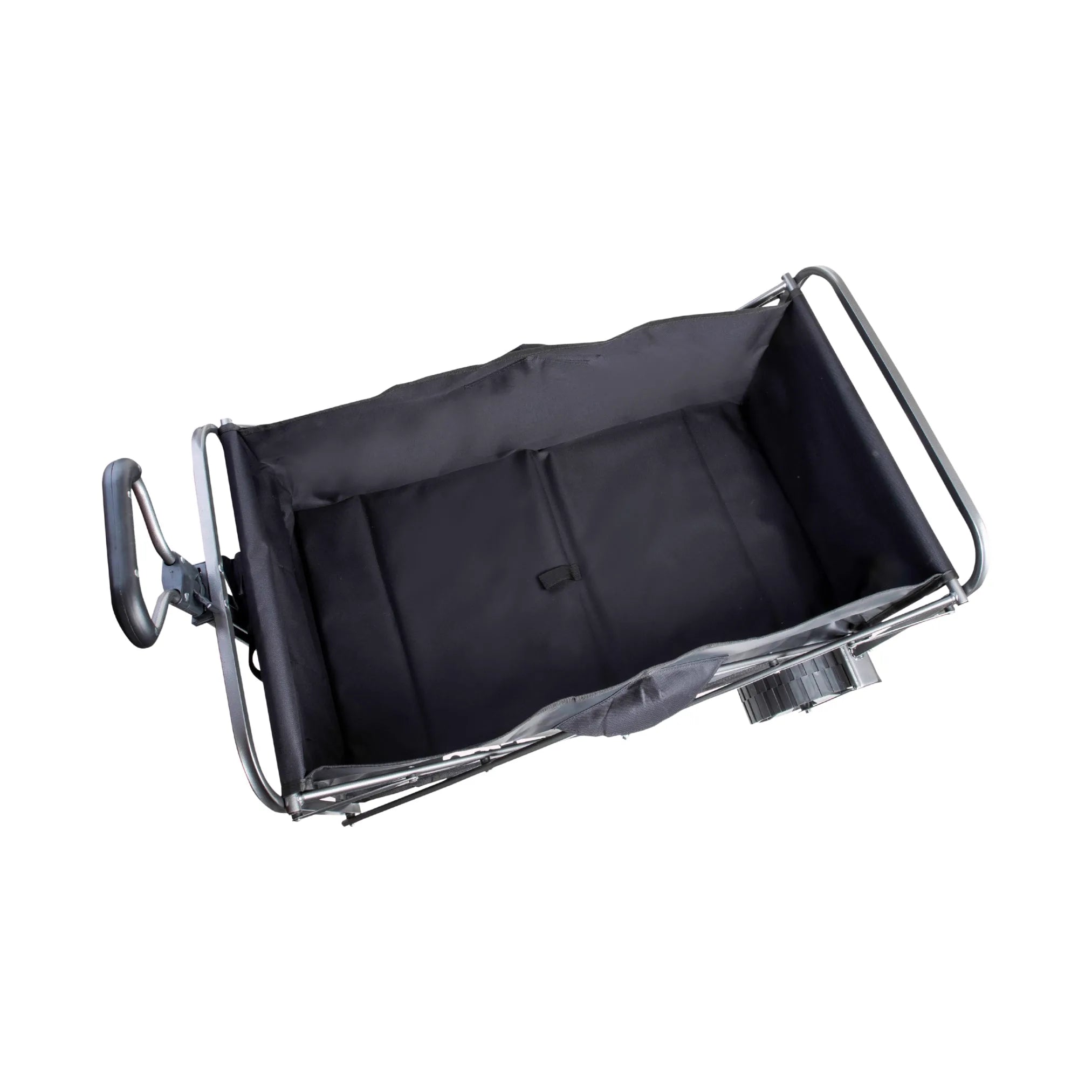 תא הנשיאה של עגלת קמפינג Go Nature Wide Amigo ממבט עליון, בד Oxford D600 שחור עמיד עם קיפול קומפקטי
