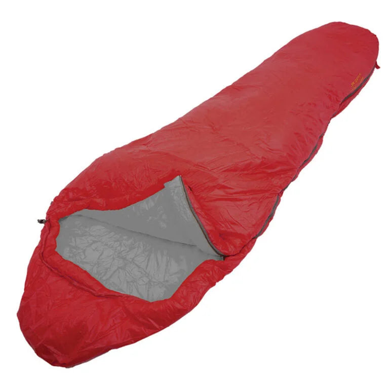 שק שינה מומיה JR GEAR PRISM 5EN אדום 4 עונות, מילוי PRIMALOFT, 750 גרם, עד מינוס 8 מעלות, מבט זווית