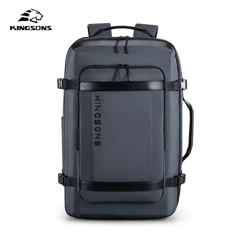 תיק עליה למטוס Kingsons KS3264W דגם Travel Laptop 35L, מבט קדמי ישר עם לוגו Kingsons ורצועות מתיחה בצבע אפור כהה